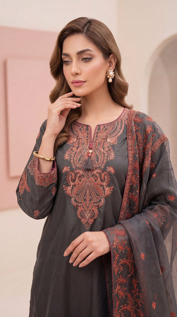 Cloud White Trending Eastern Wear & Thread Work Neckline 2 Piece Women Suit - PP00109 GREEN / LRG