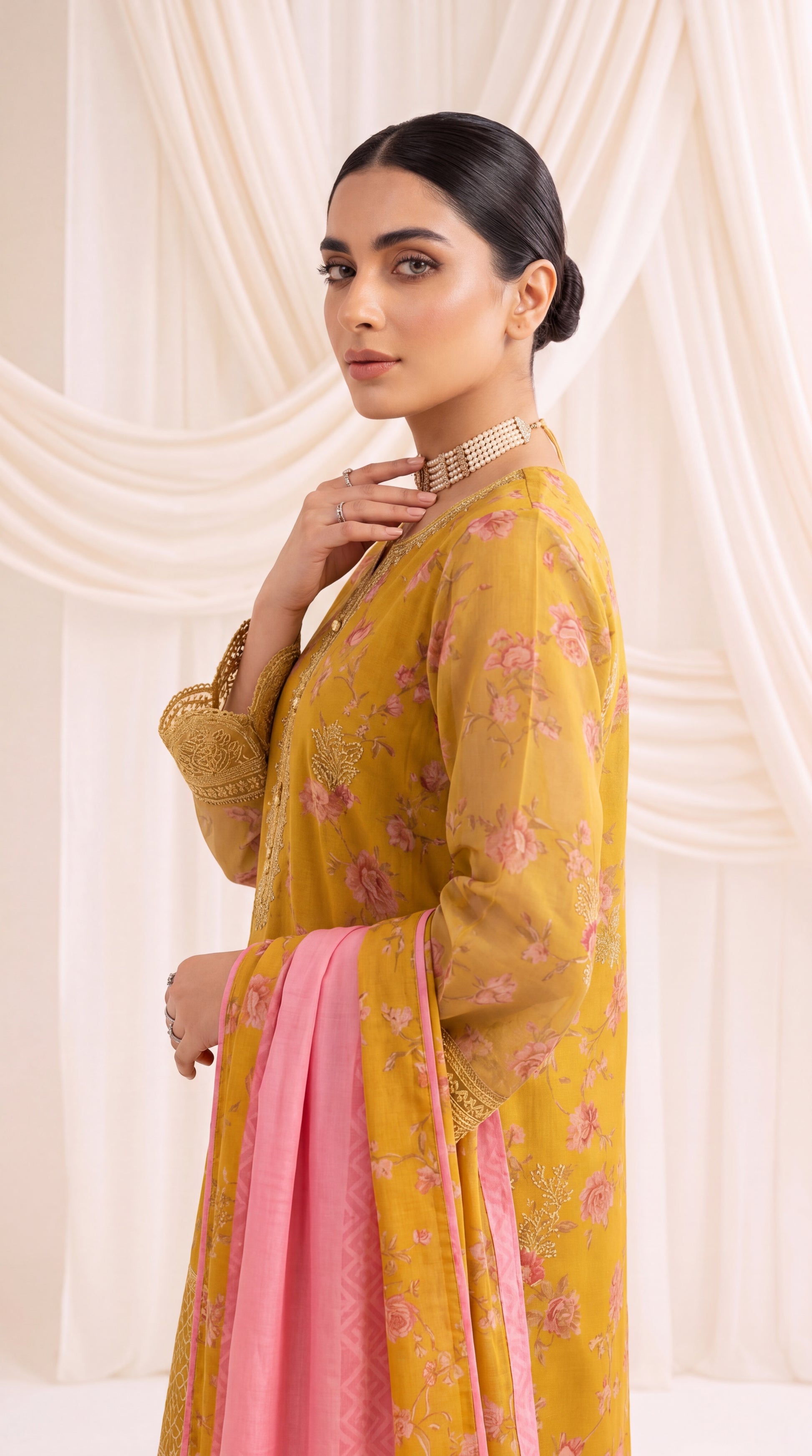 Ladies Luxury Printed Suit PP00136 Rose Garden Print 3 Piece Organza Blend C GREEN / SML