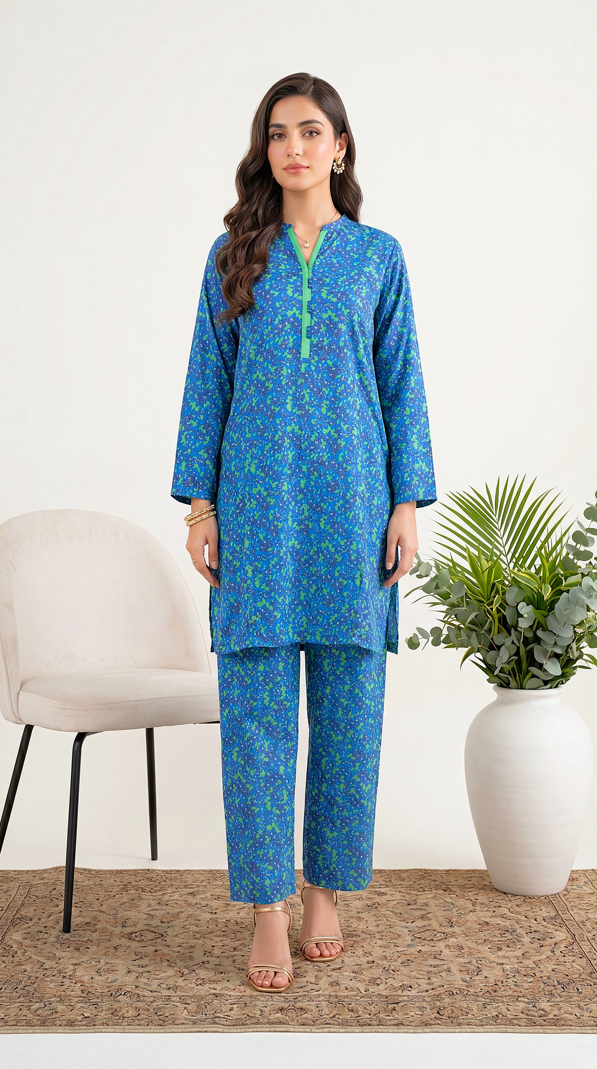 Light Green Wedding Guest Wear & Jacquard Dobby Weave 3 Piece Women Suit - PP00195 BLUE / SML