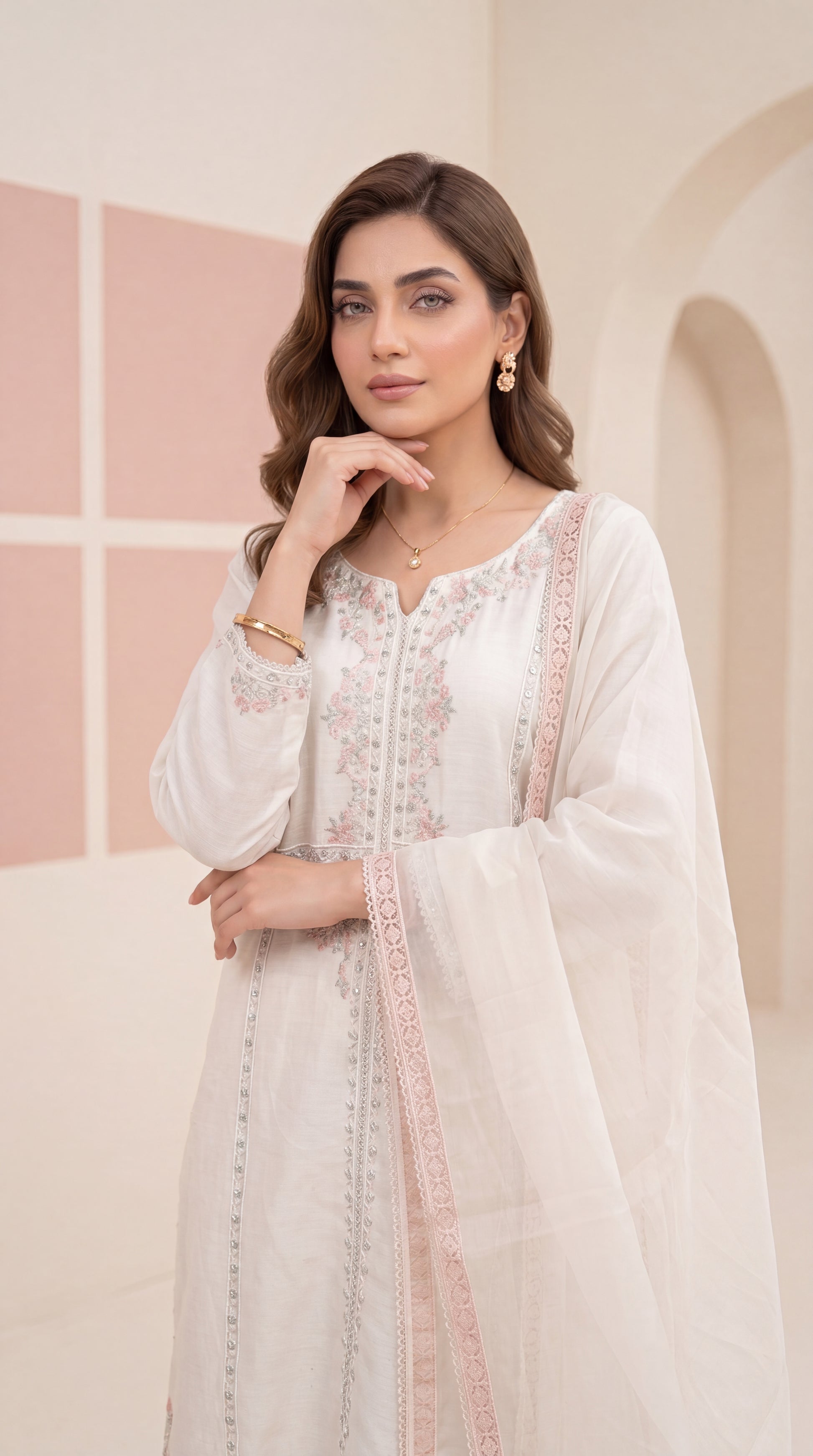 Teal Floral Party Wear Suit & Sequin Touch 2 Piece Women Suit - PP00200 WHITE / SML