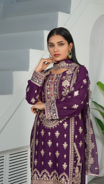 Ladies 3 Pc Stitched Suit Ivory - PP00240