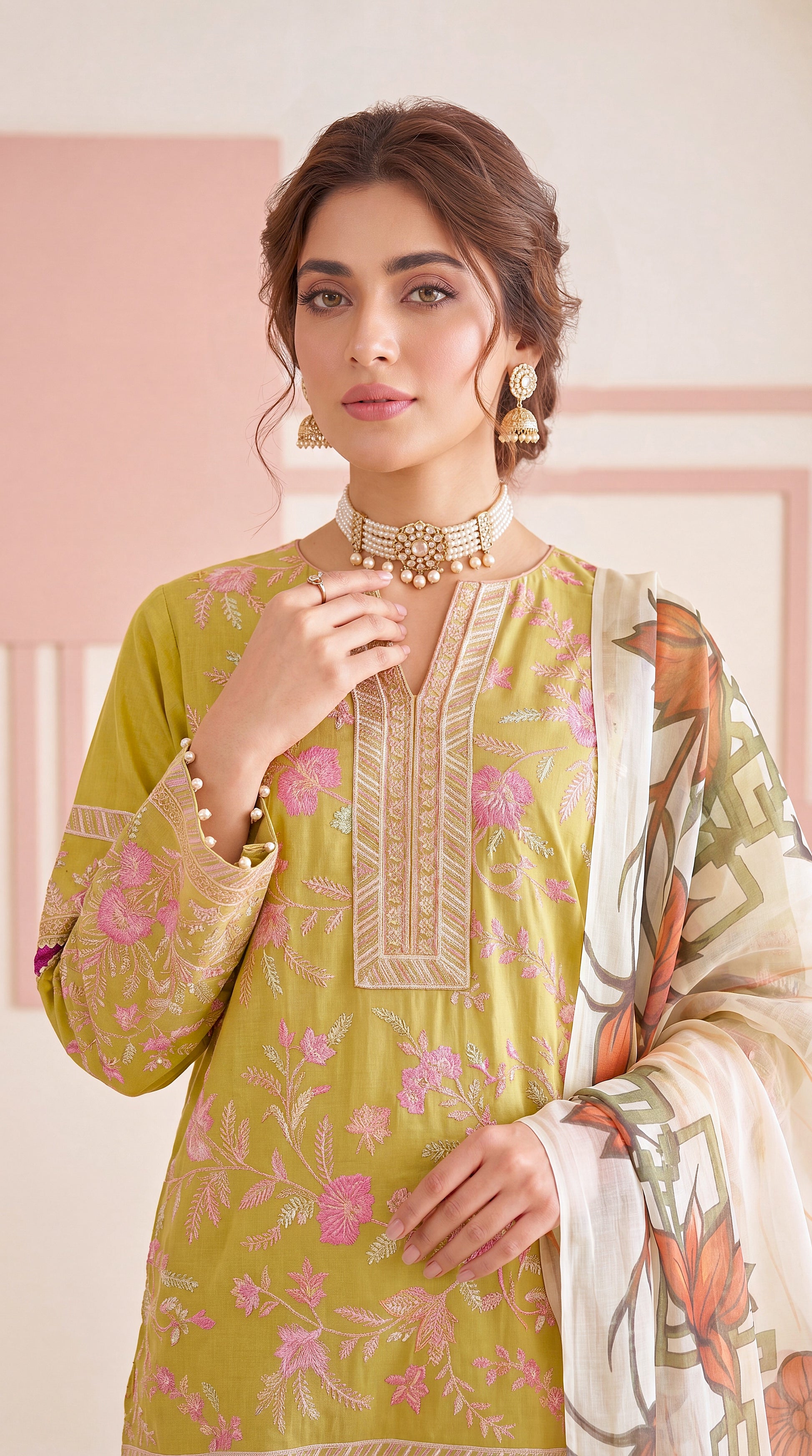 Dark Grey Casual Chic Outfit & Emb Trouser 3 Piece Women Suit - PP00244 PEACH / SML