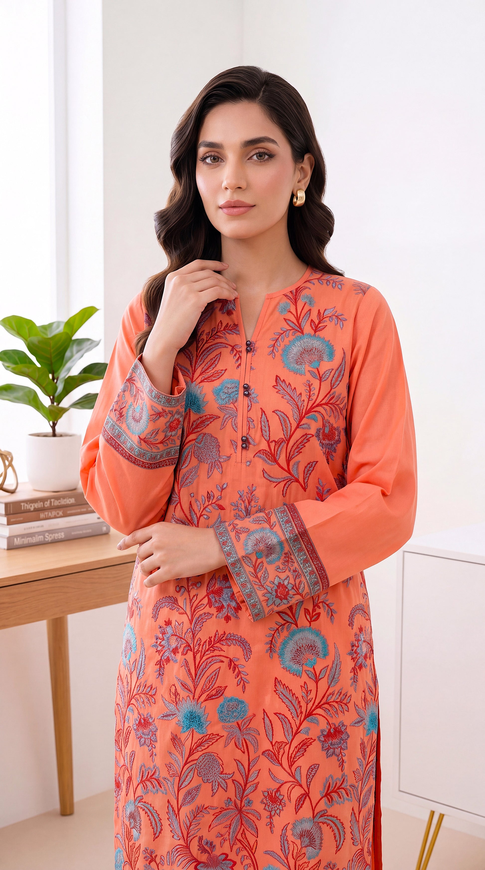 Women's Pret Wear PP00249 Mustard Floral Printed Dupatta 3 Piece PINK / SML