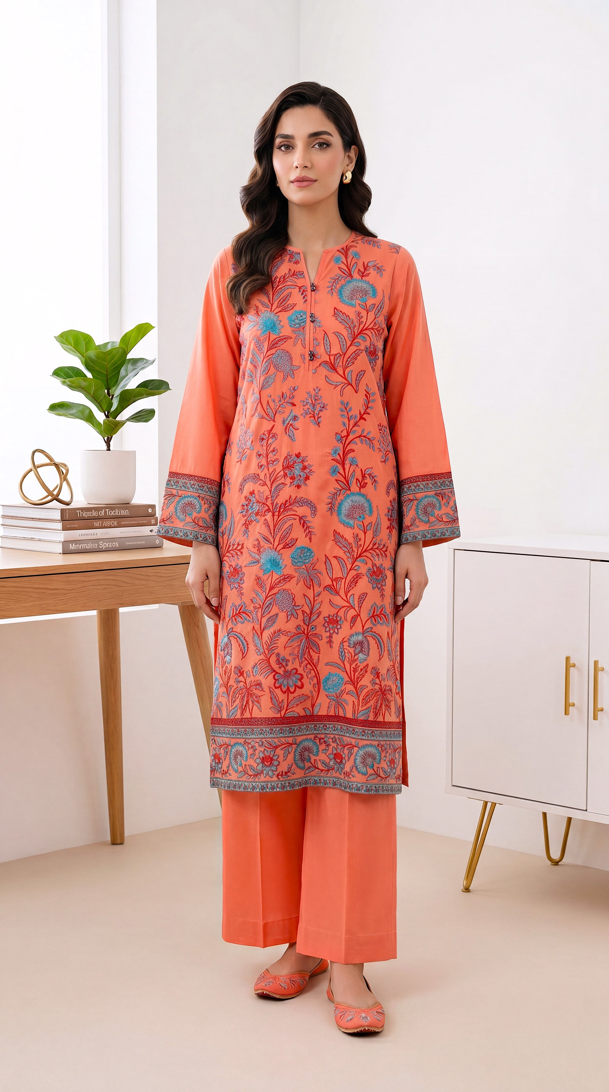 Women's Pret Wear PP00249 Mustard Floral Printed Dupatta 3 Piece PINK / SML
