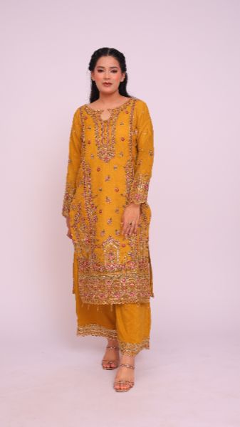 Zehra Mustard Hand Embellished 3pc Stitched - PP00290