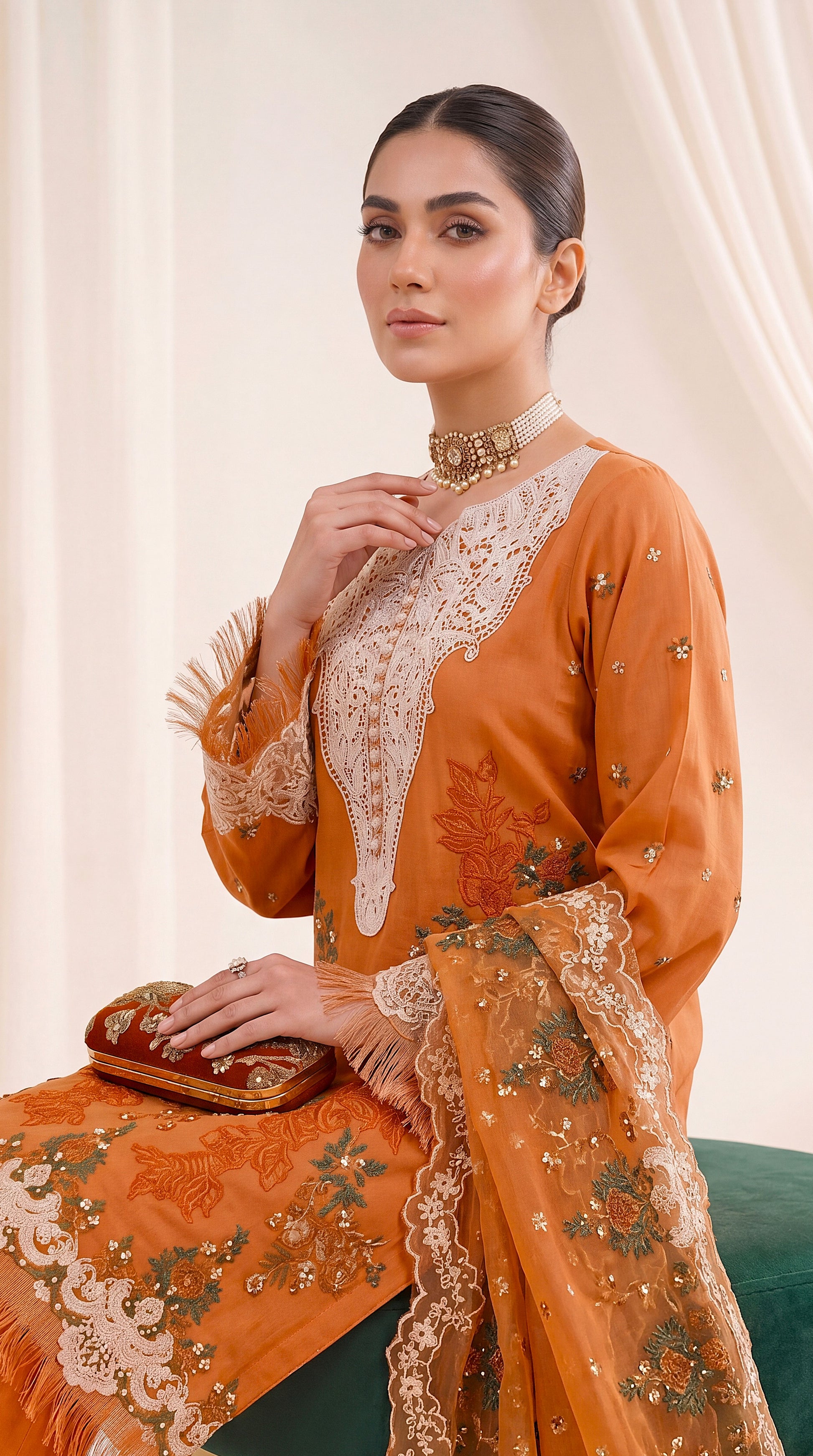 Ladies Formal Embroidered Suit PP00295 Lace Applique Work 3 Piece Net Blend MASTERD / SML