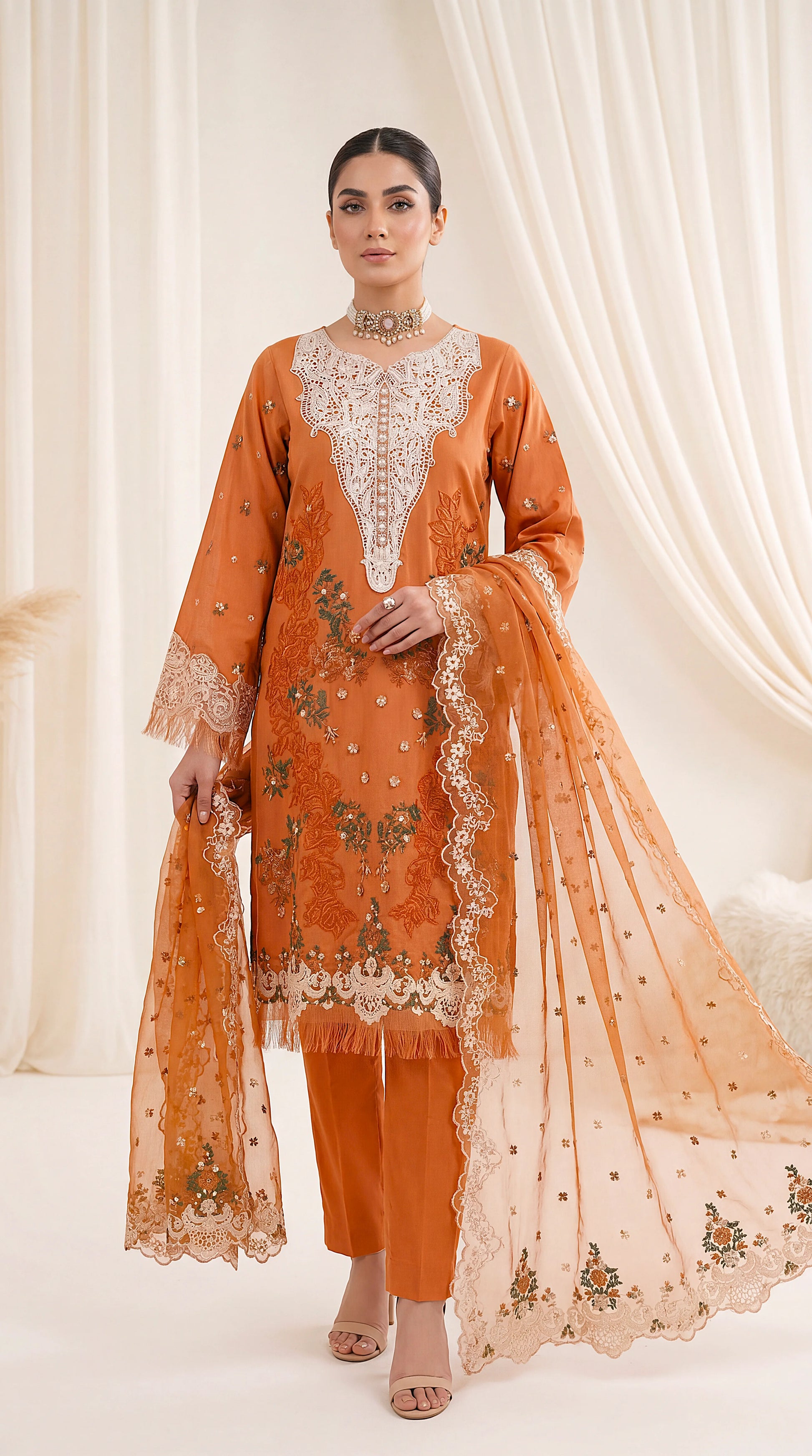Ladies Formal Embroidered Suit PP00295 Lace Applique Work 3 Piece Net Blend MASTERD / SML