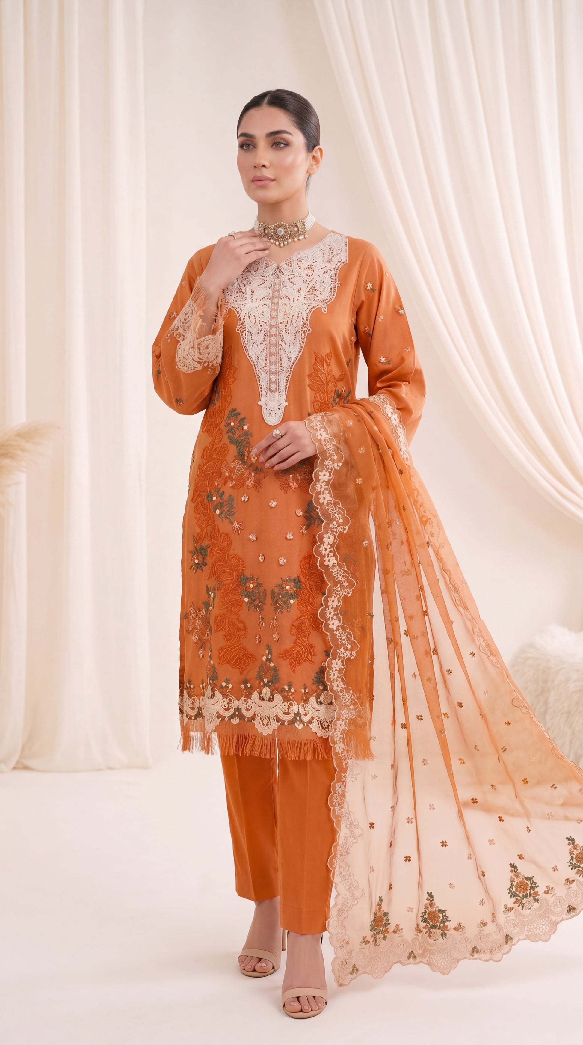 Ladies Formal Embroidered Suit PP00295 Lace Applique Work 3 Piece Net Blend MASTERD / SML
