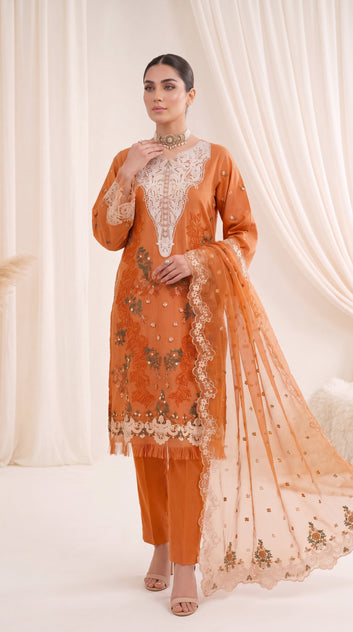 Ladies Formal Embroidered Suit PP00295 Lace Applique Work 3 Piece Net Blend MASTERD / SML