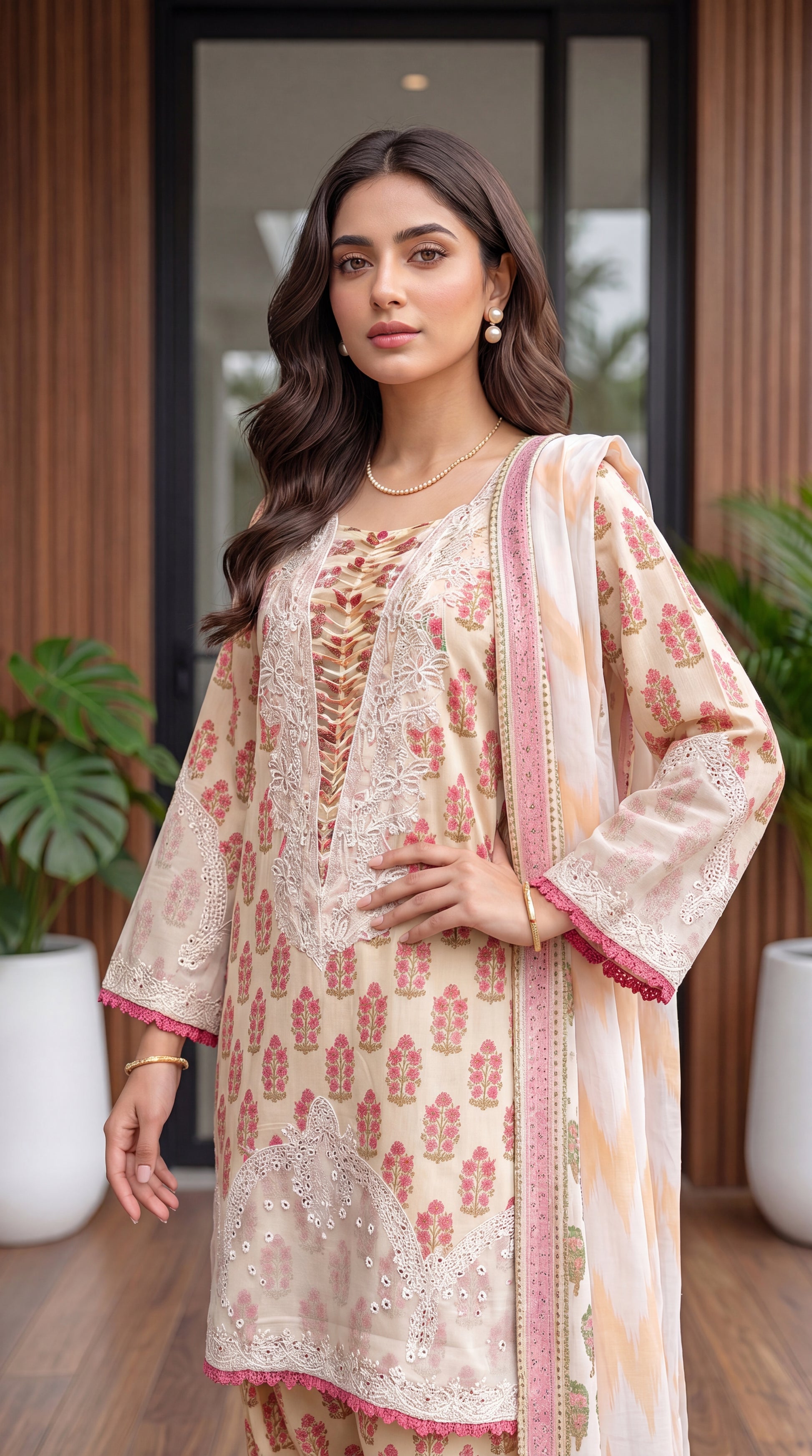 Soft Peach Statement Emb & RTW Style 3 Piece Women Suit - PP00434 BAGE / SML