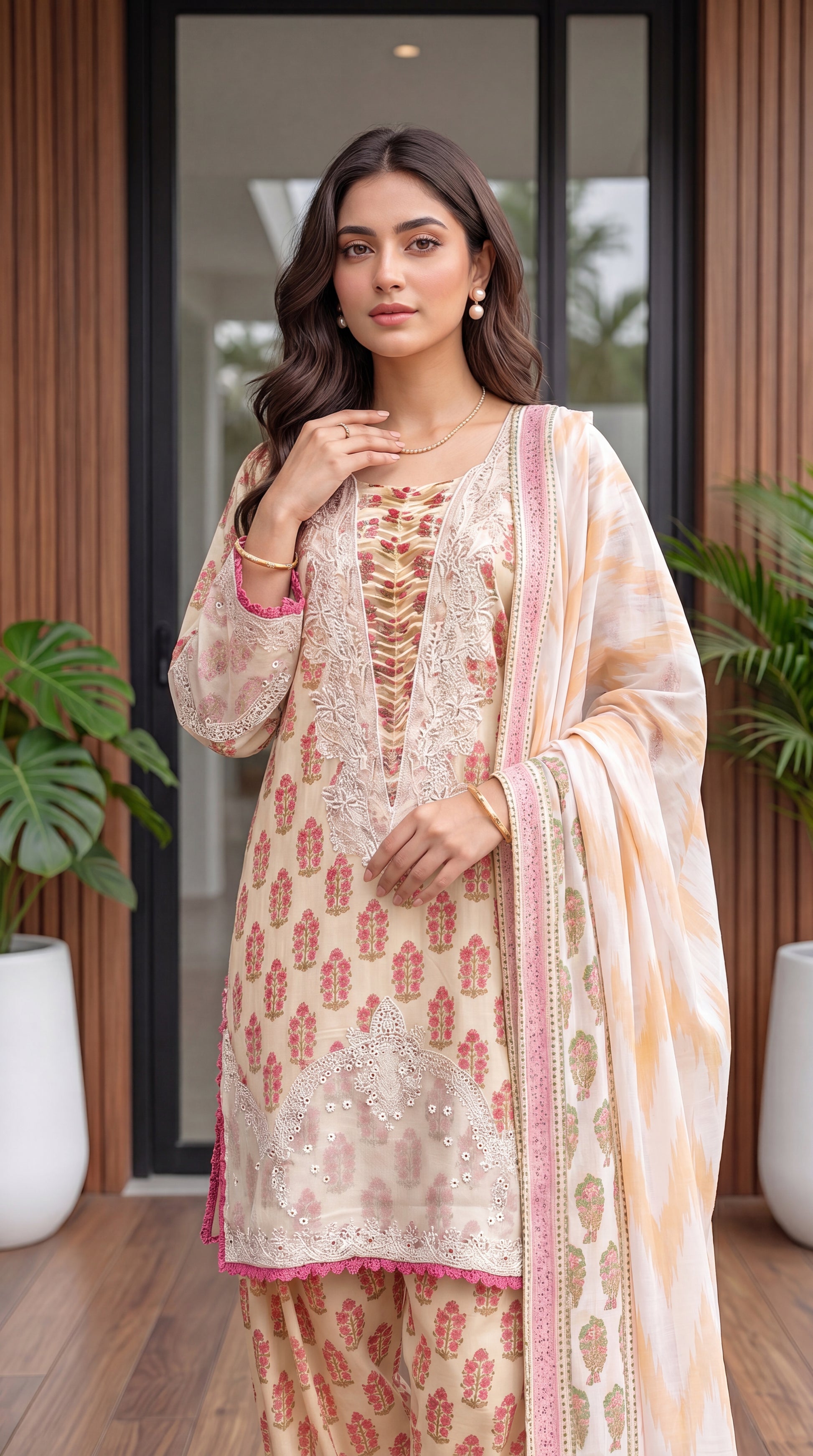 Soft Peach Statement Emb & RTW Style 3 Piece Women Suit - PP00434 BAGE / SML