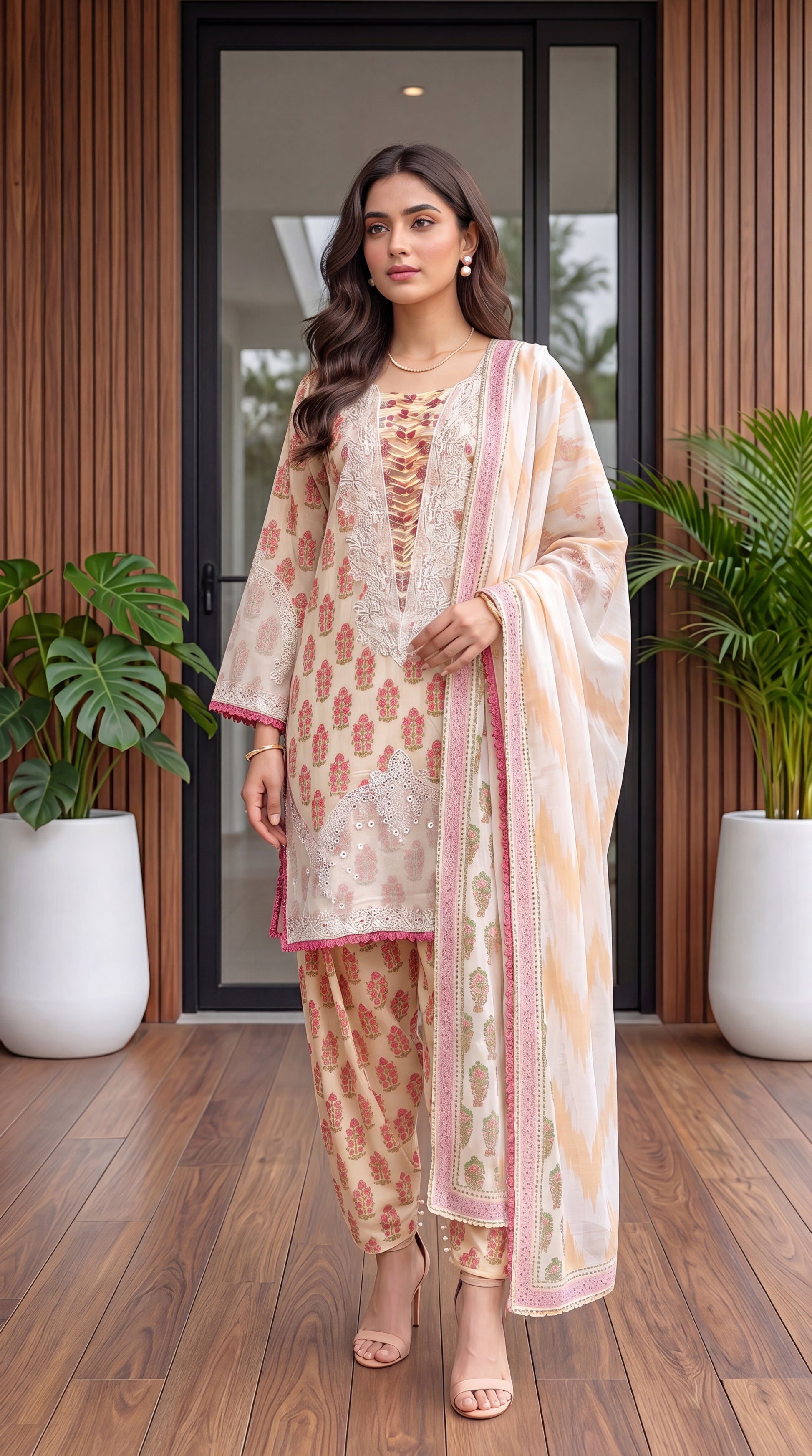 Soft Peach Statement Emb & RTW Style 3 Piece Women Suit - PP00434 BAGE / SML
