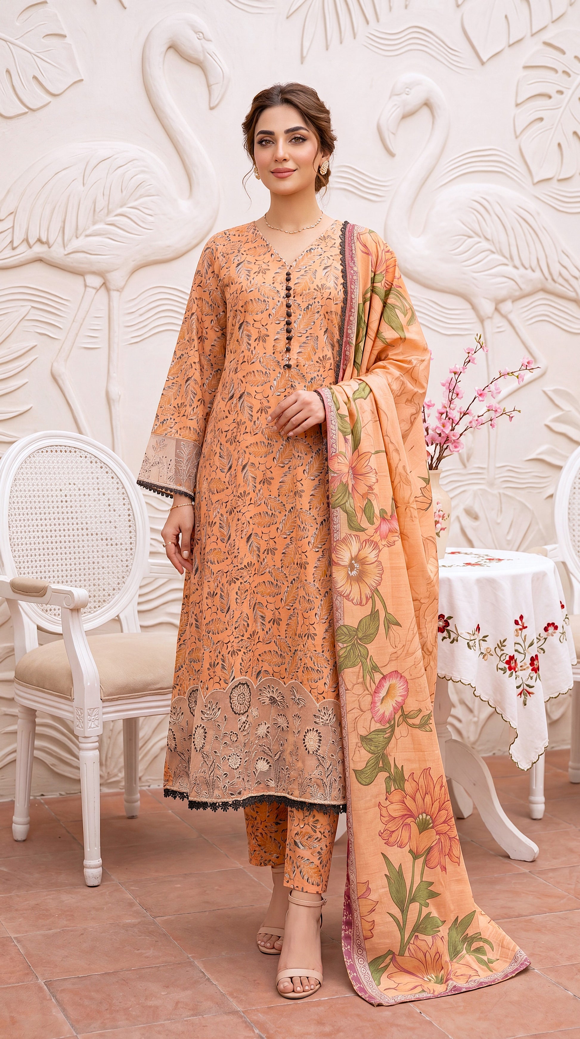 Wine Purple Desi Festive Look & Emb Daman 3 Piece Women Suit - PP00514 PEACH / SML