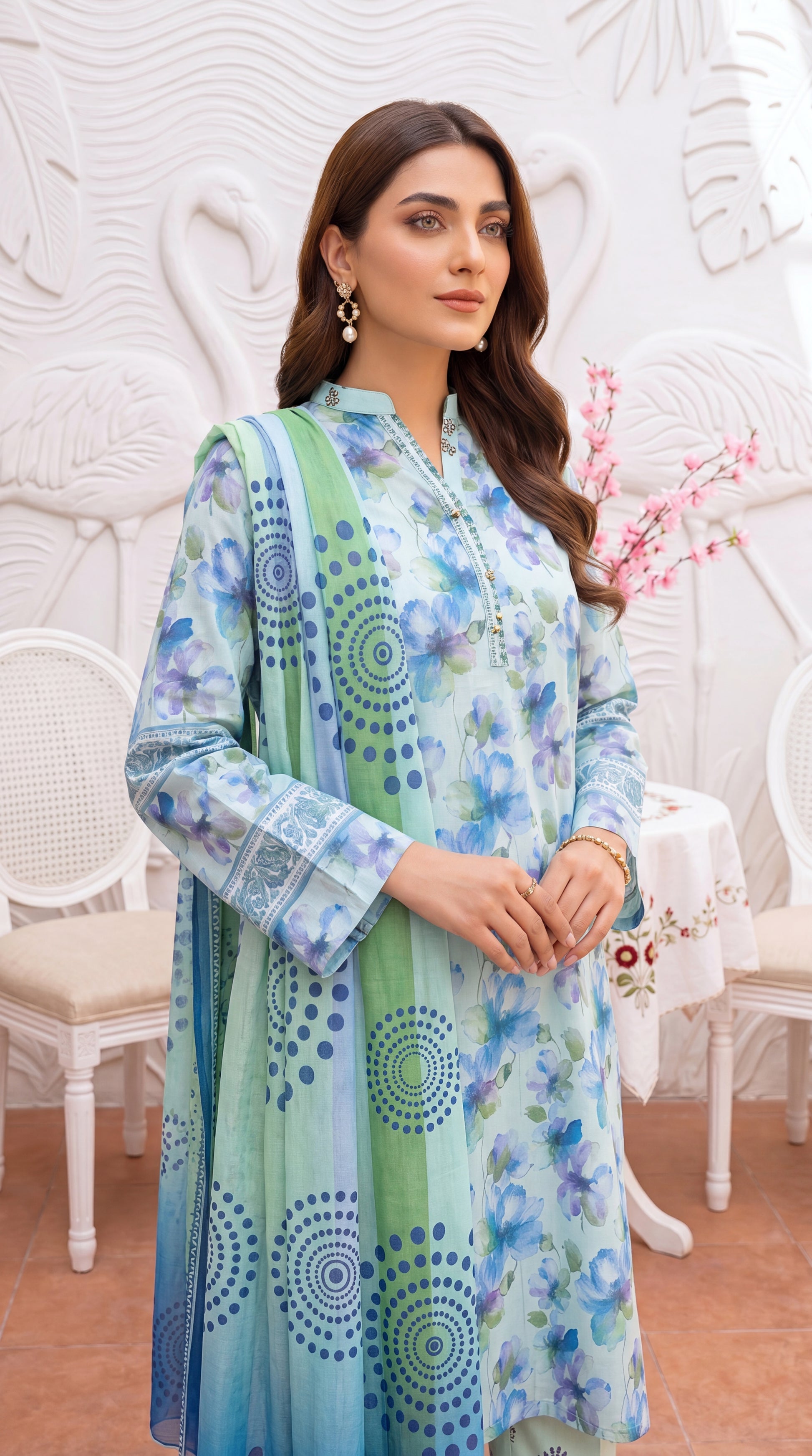 Sea Mint Unique Article Design & Modern Modest Cut 3 Piece Women Suit - PP00522 AQWA / SML
