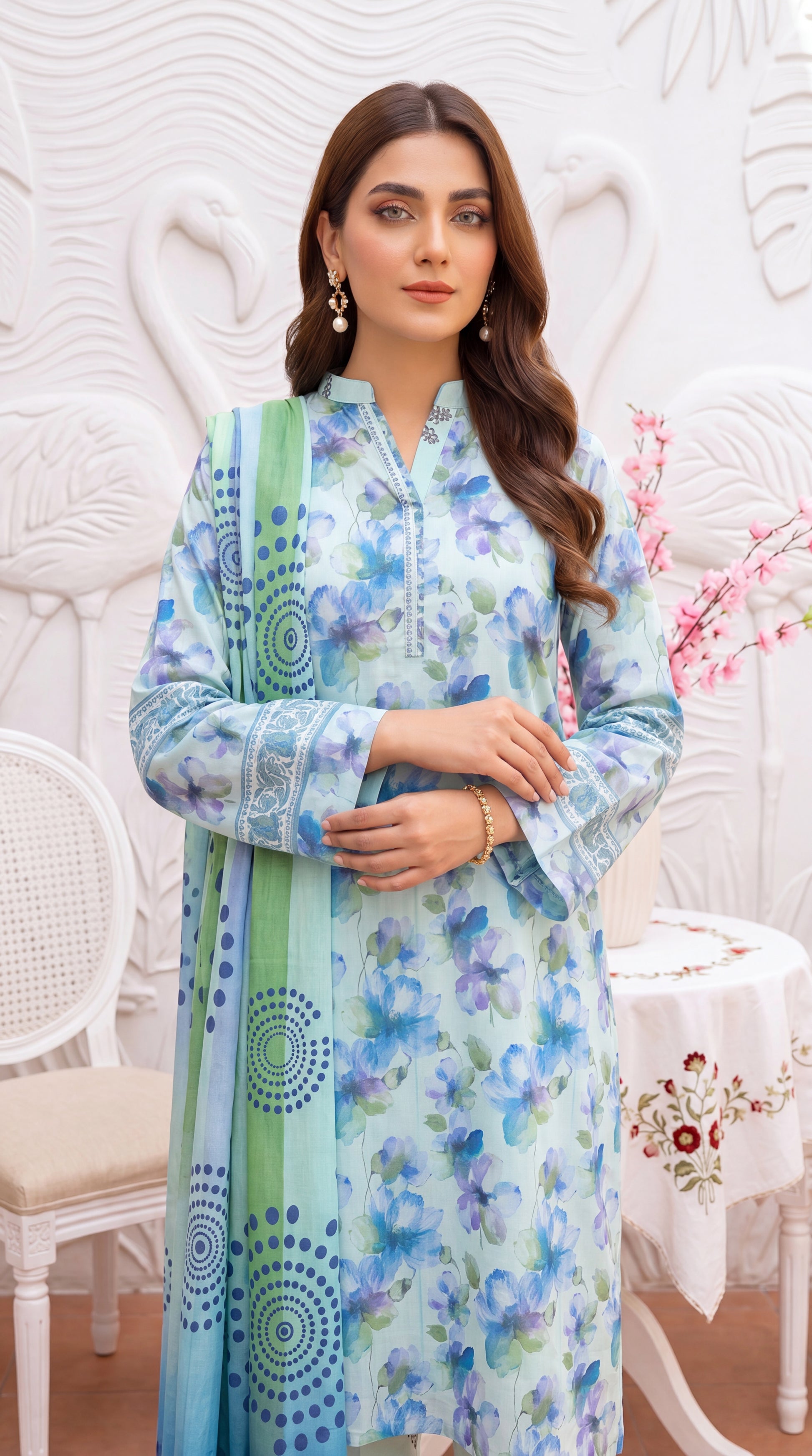 Sea Mint Unique Article Design & Modern Modest Cut 3 Piece Women Suit - PP00522 AQWA / SML
