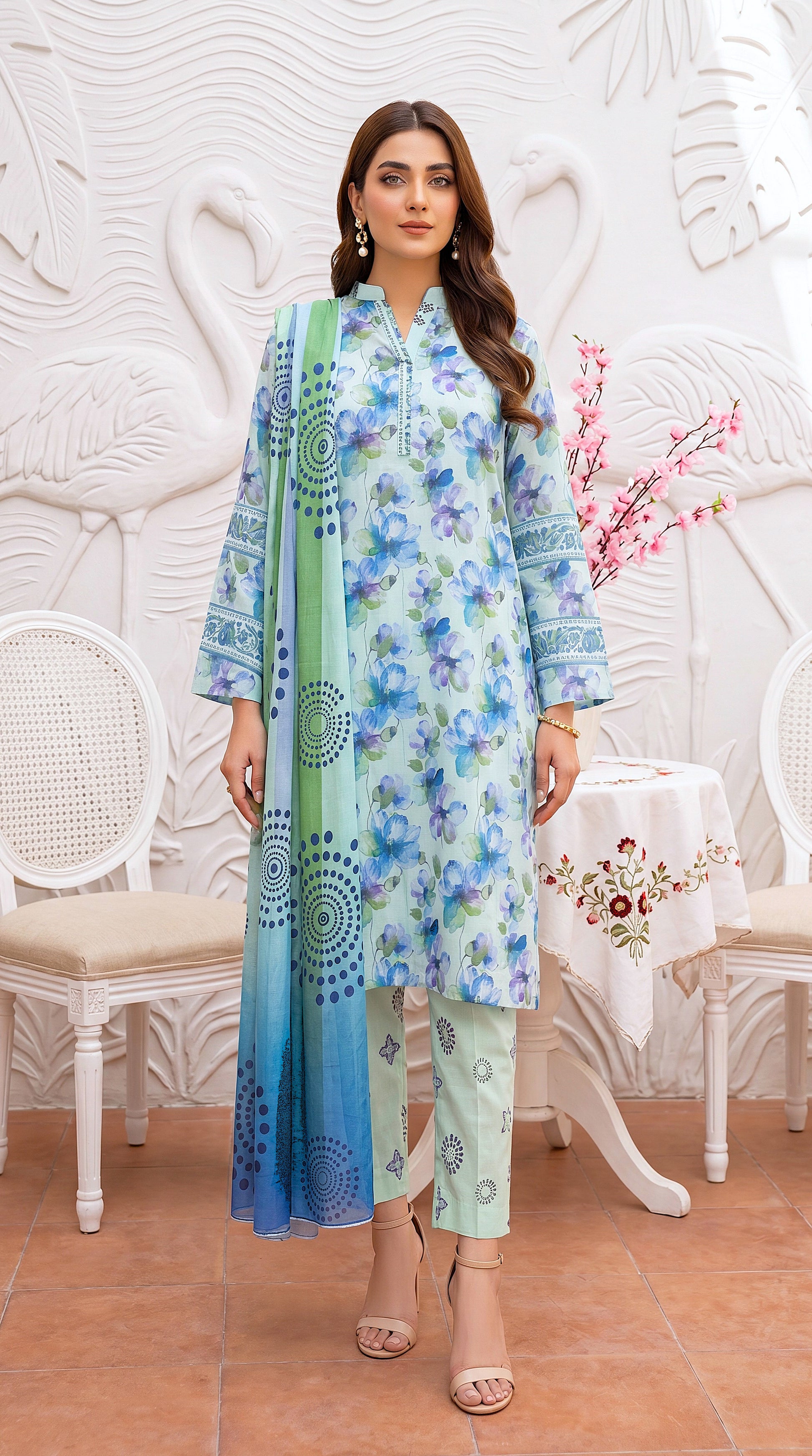 Sea Mint Unique Article Design & Modern Modest Cut 3 Piece Women Suit - PP00522 AQWA / SML