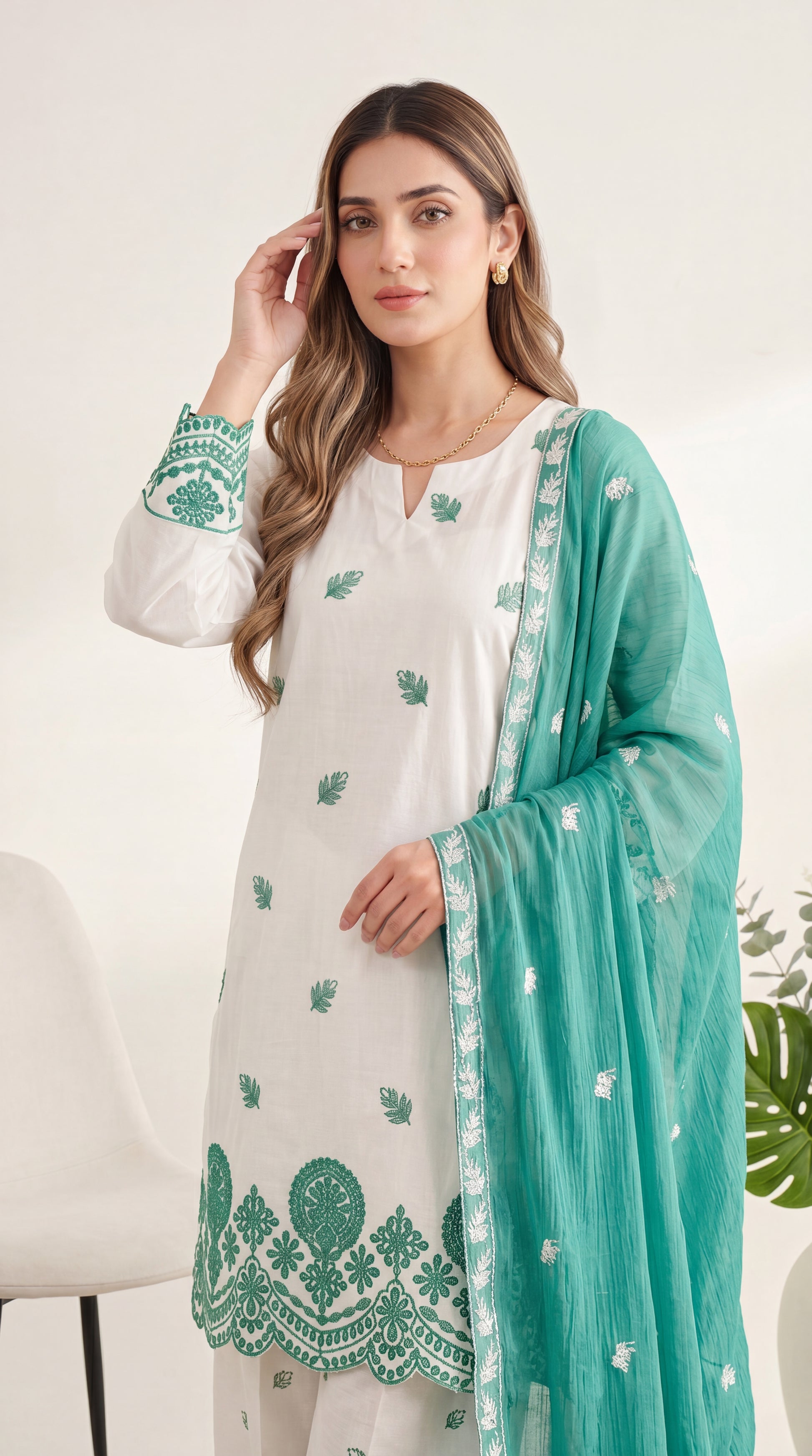 Ivory Lace Floral Jaal & Pastel Fashion 3 Piece Women Suit - PP00597 WHITE / SML