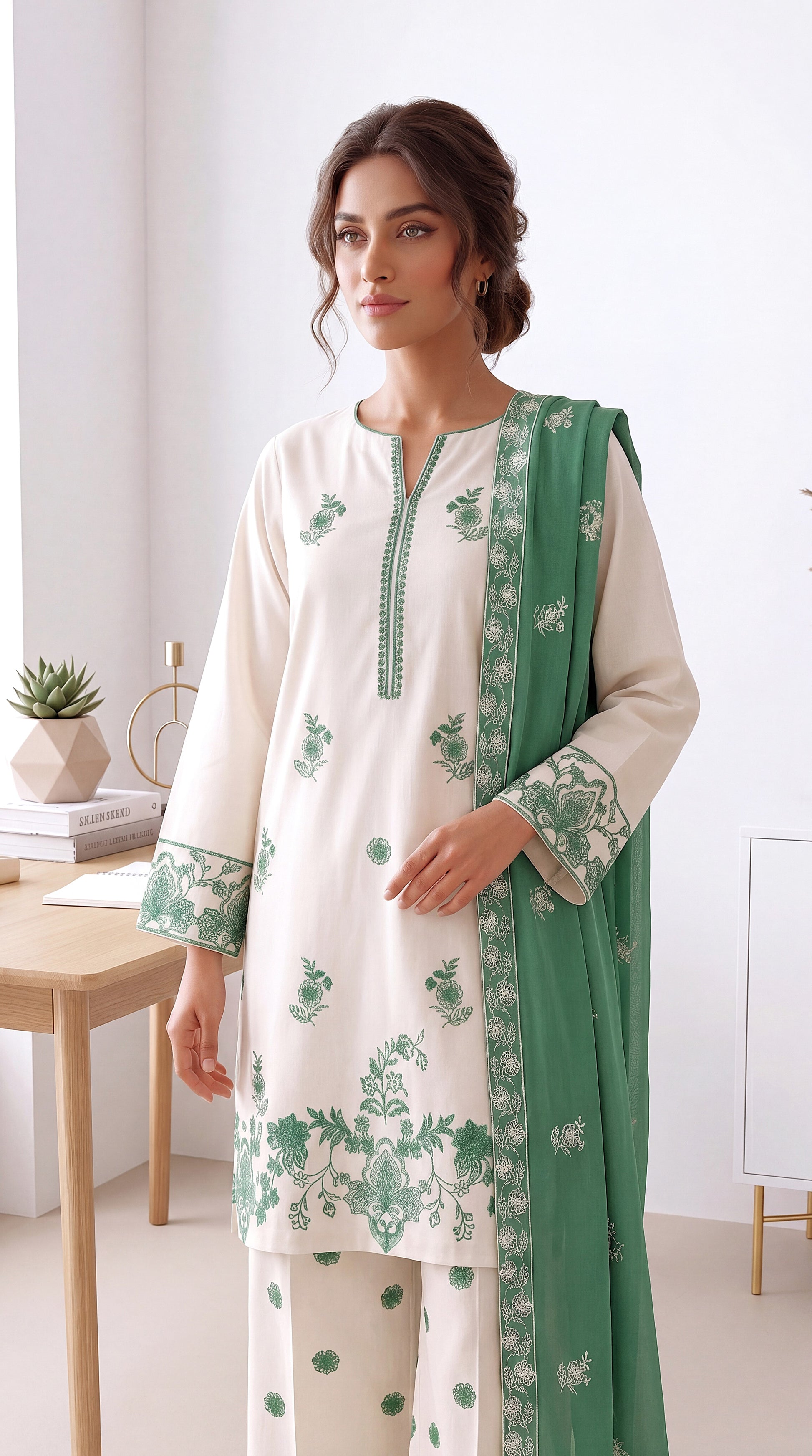 Women's Pret Wear PP00598 Mustard Ethnic Embroidered 3 Piece WHITE / SML
