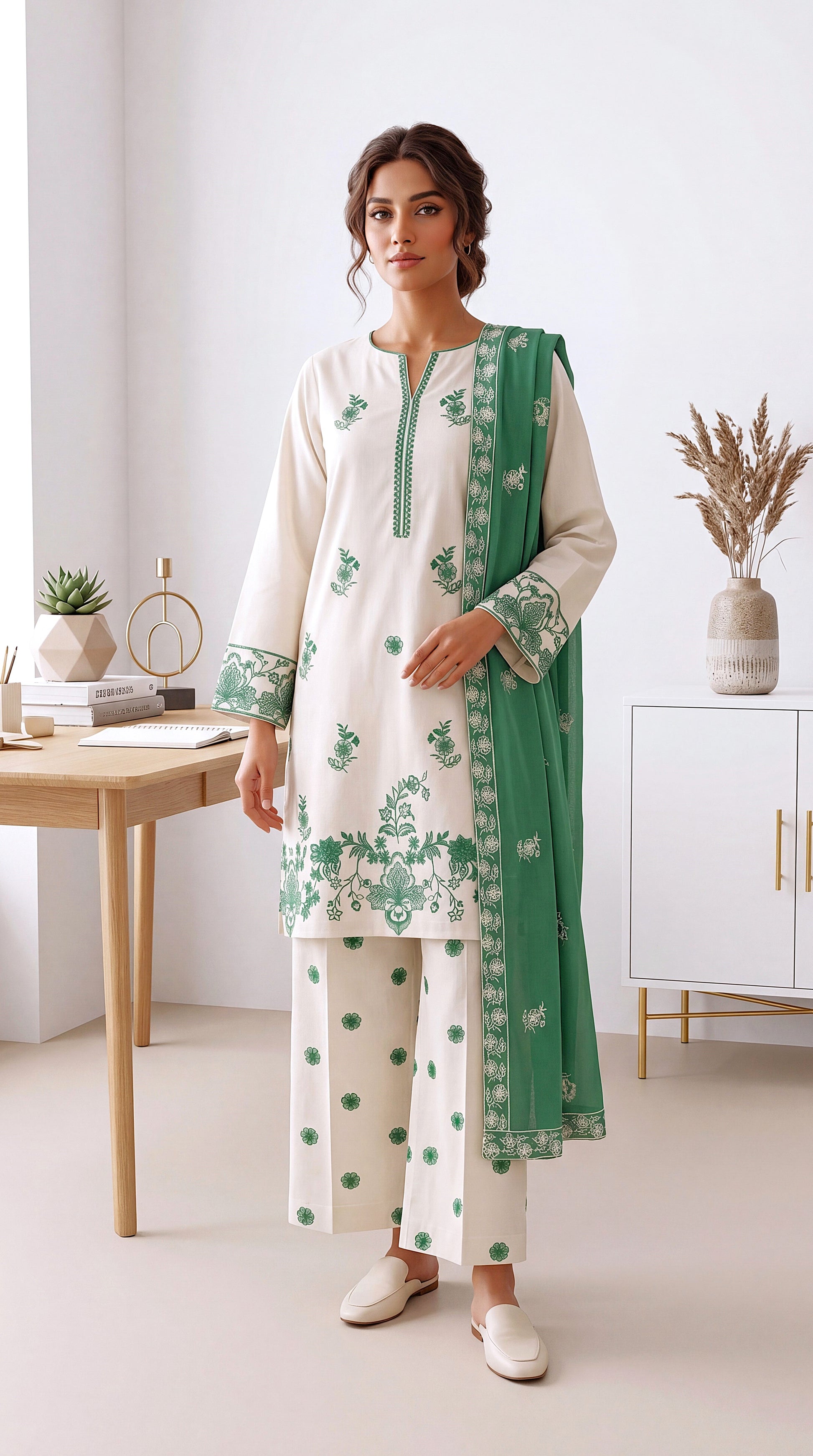 Women's Pret Wear PP00598 Mustard Ethnic Embroidered 3 Piece WHITE / SML