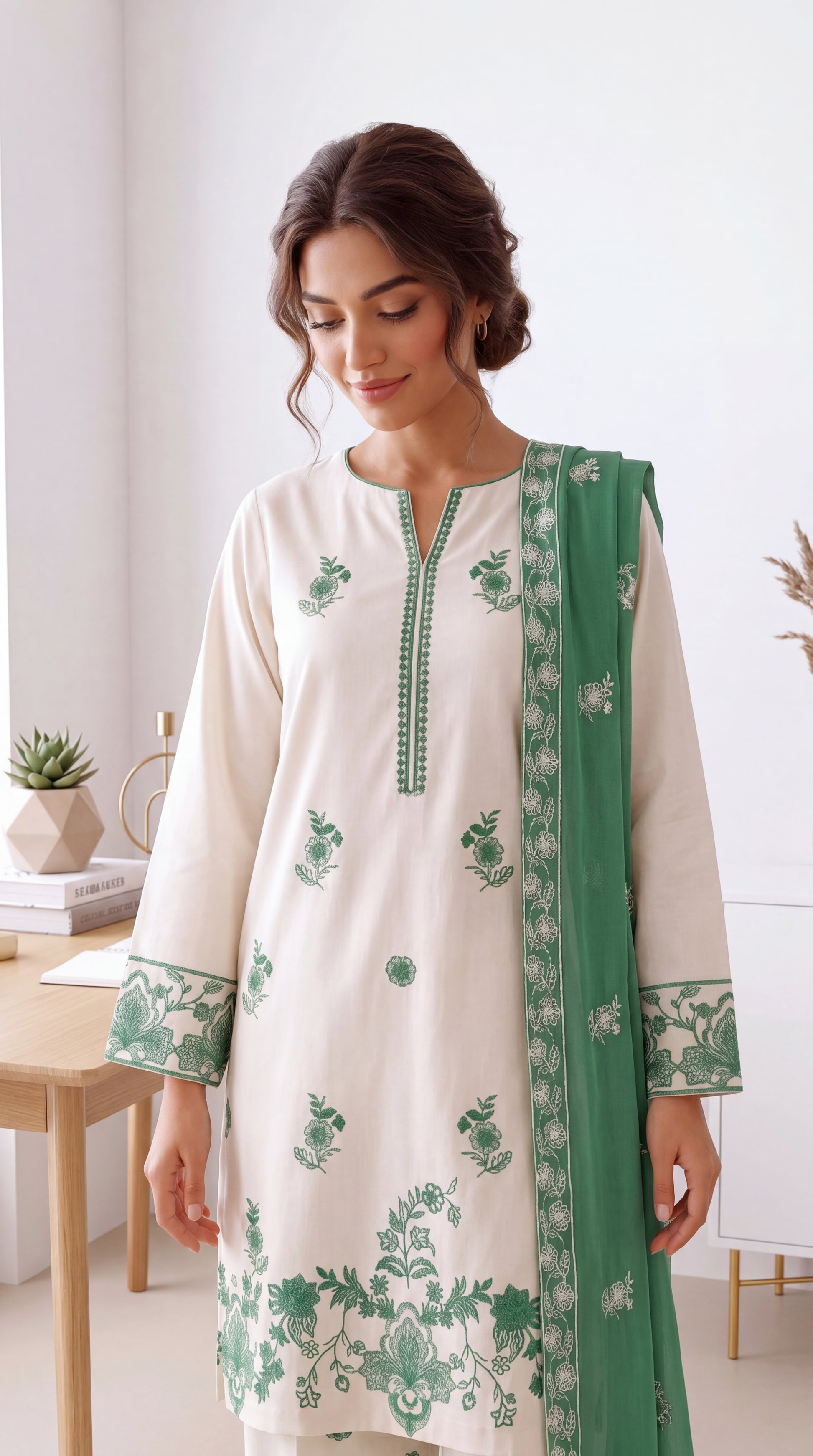 Women's Pret Wear PP00598 Mustard Ethnic Embroidered 3 Piece WHITE / SML