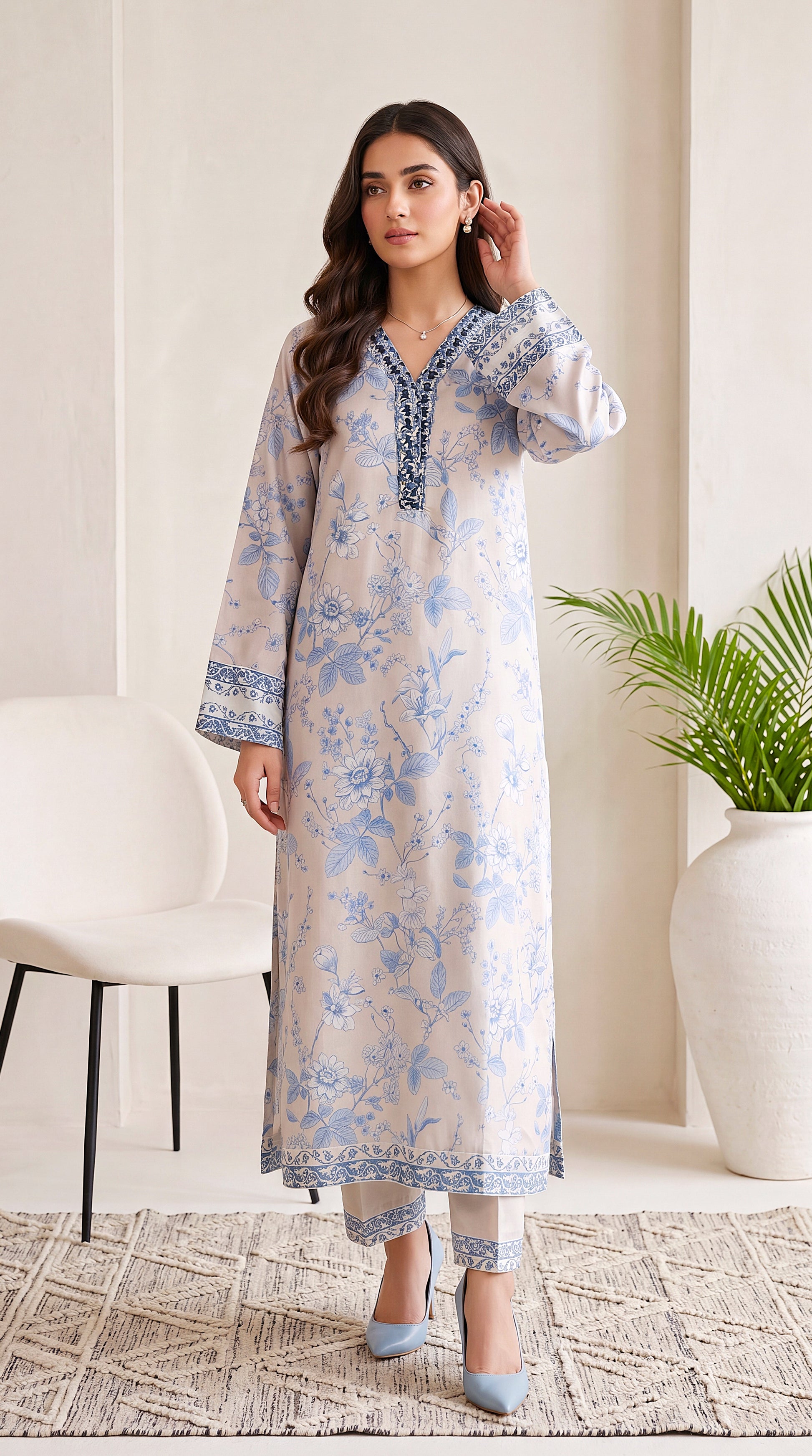 Royal Blue Lace Finishing & Online Boutique Style 2 Piece Women Suit - PP00669 BLACK / SML