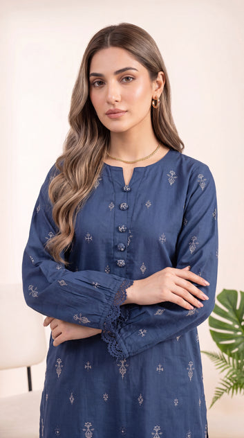 White Mint Emb Panel & Premium Threadwork 3 Piece Women Suit - PP00714 BLUE / SML