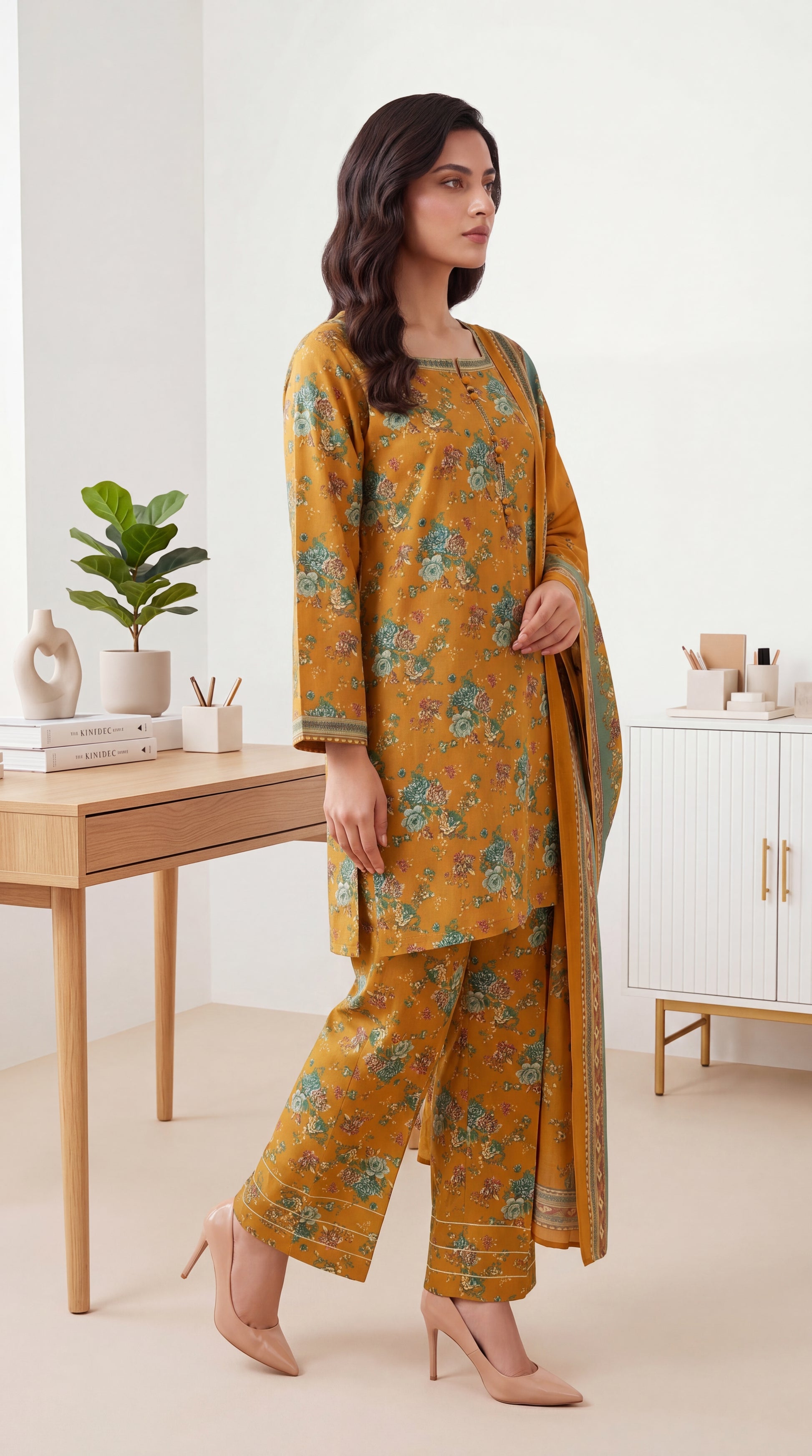Women's Pret Wear PP01014 Rust Solid Printed Dupatta 3 Piece BROWN / SML