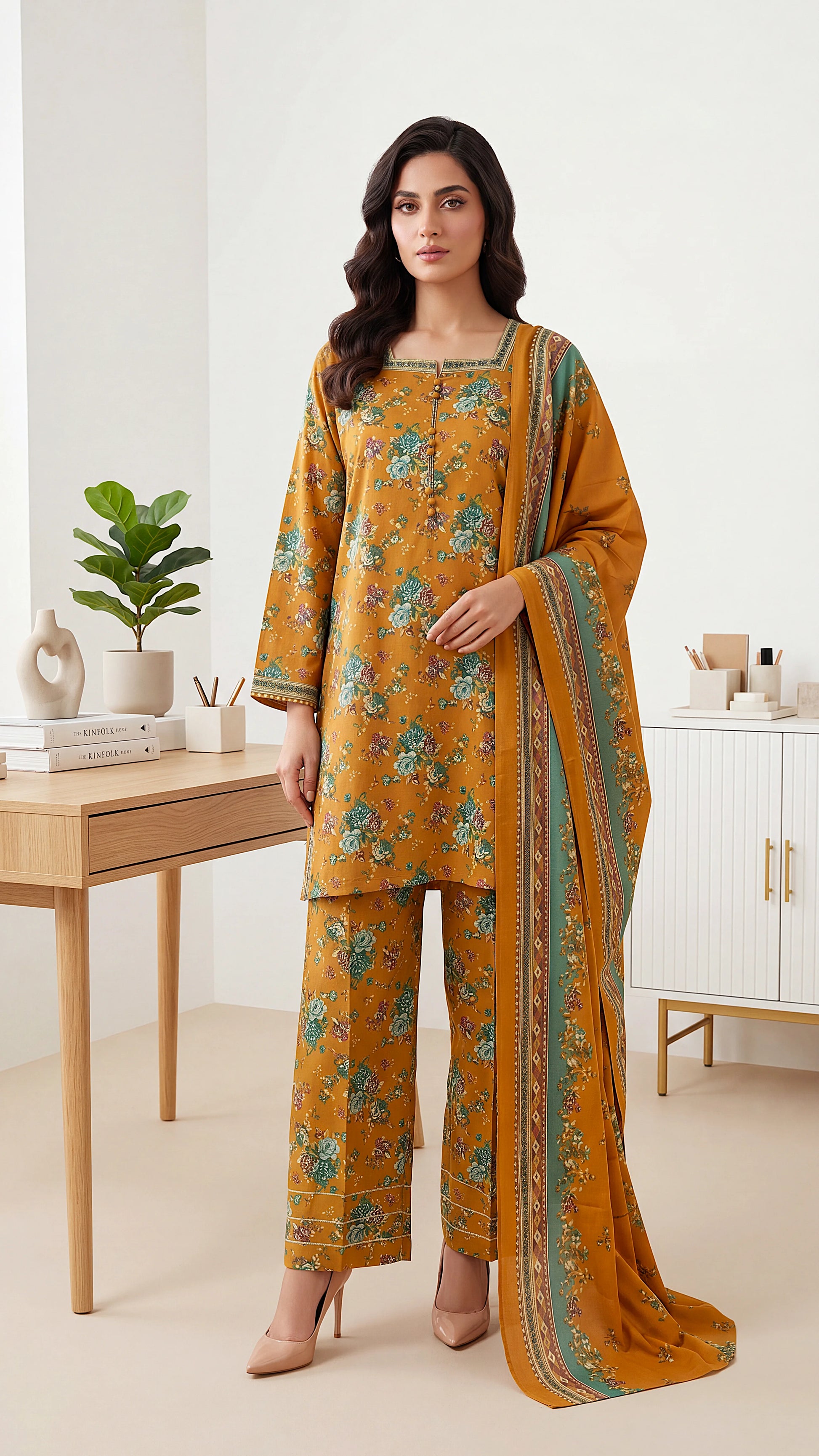 Women's Pret Wear PP01014 Rust Solid Printed Dupatta 3 Piece BROWN / SML
