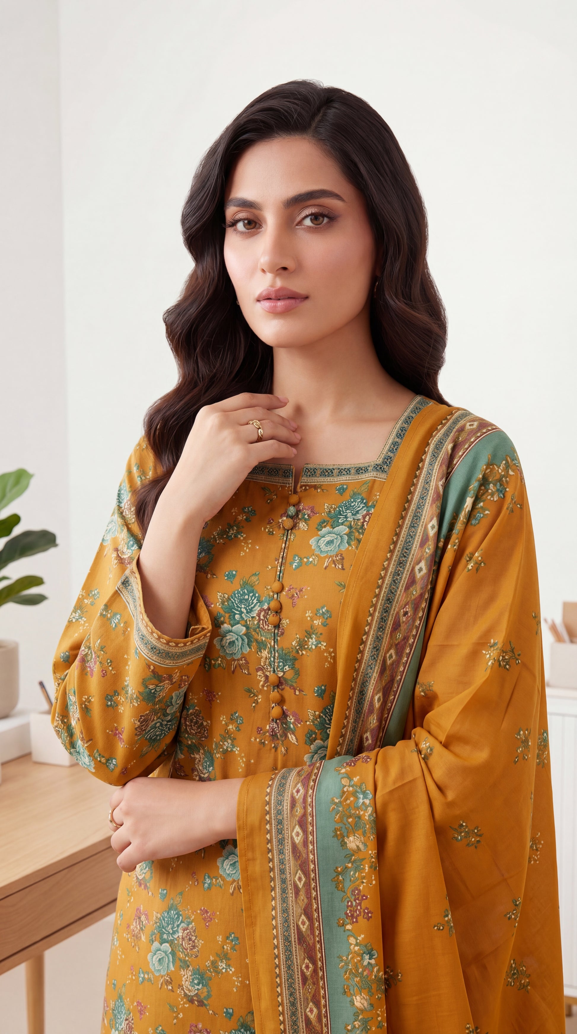 Women's Pret Wear PP01014 Rust Solid Printed Dupatta 3 Piece BROWN / SML