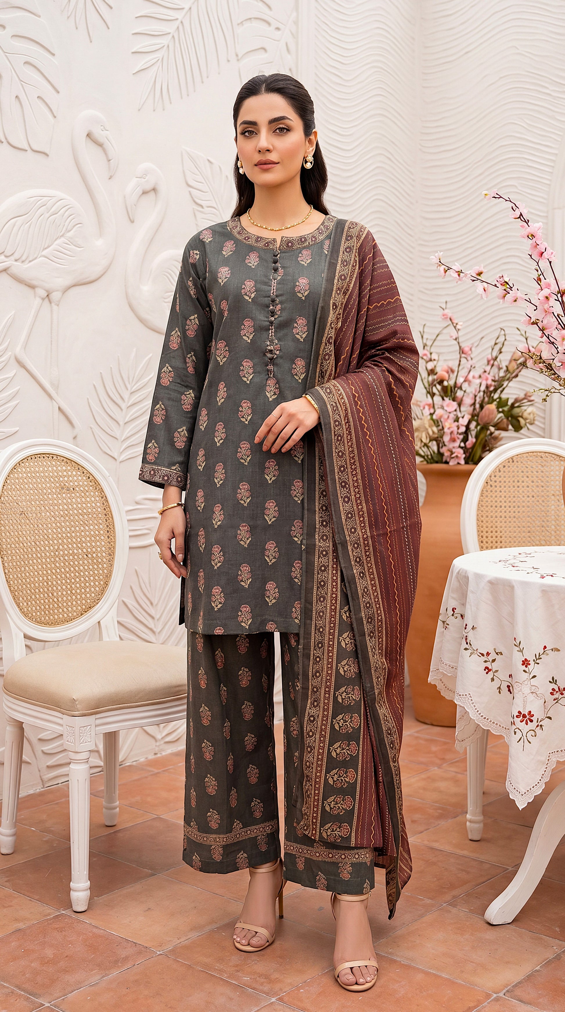 Navy Embroidered Silk Touch & Chikankari Work 2 Piece Women Suit - PP01019 GREEN / SML