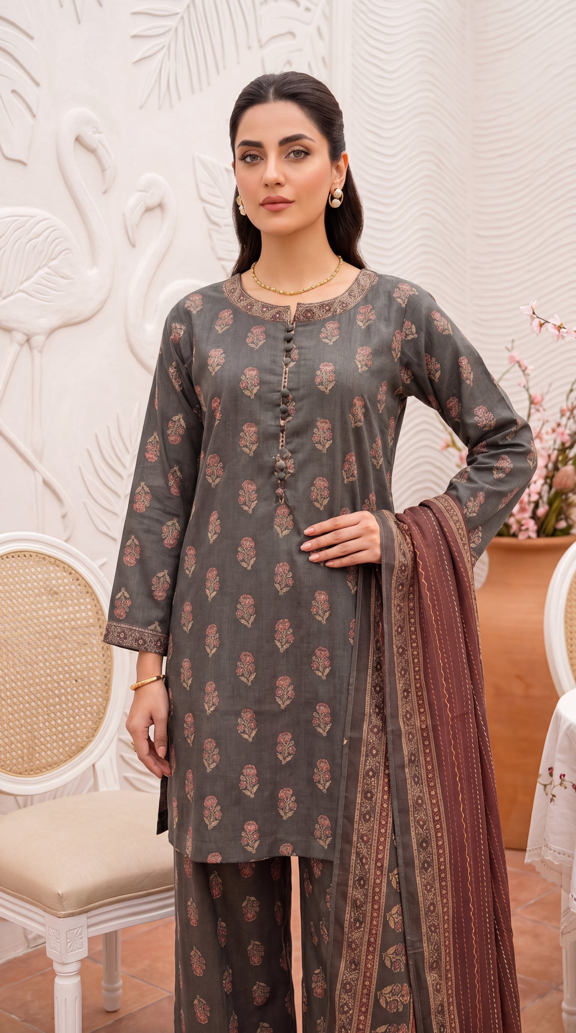 Navy Embroidered Silk Touch & Chikankari Work 2 Piece Women Suit - PP01019 GREEN / SML