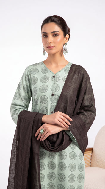 Ladies Printed Co-Ord Set PP01180 Geometric Buti Print 2 Piece C GREEN / SML
