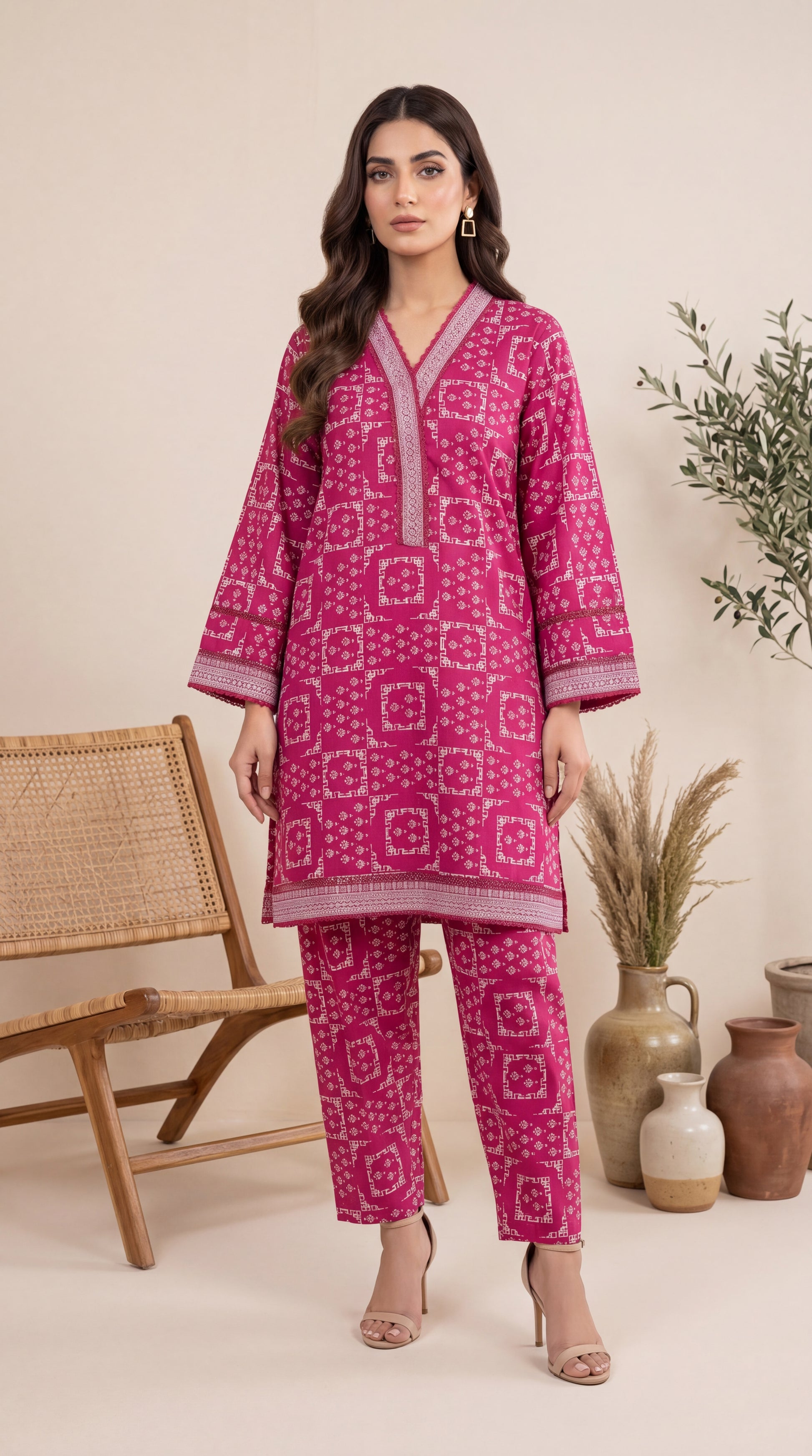 Lawn Printed PP01209 Geometric Print 2 Pc SHOKING PINK / SML