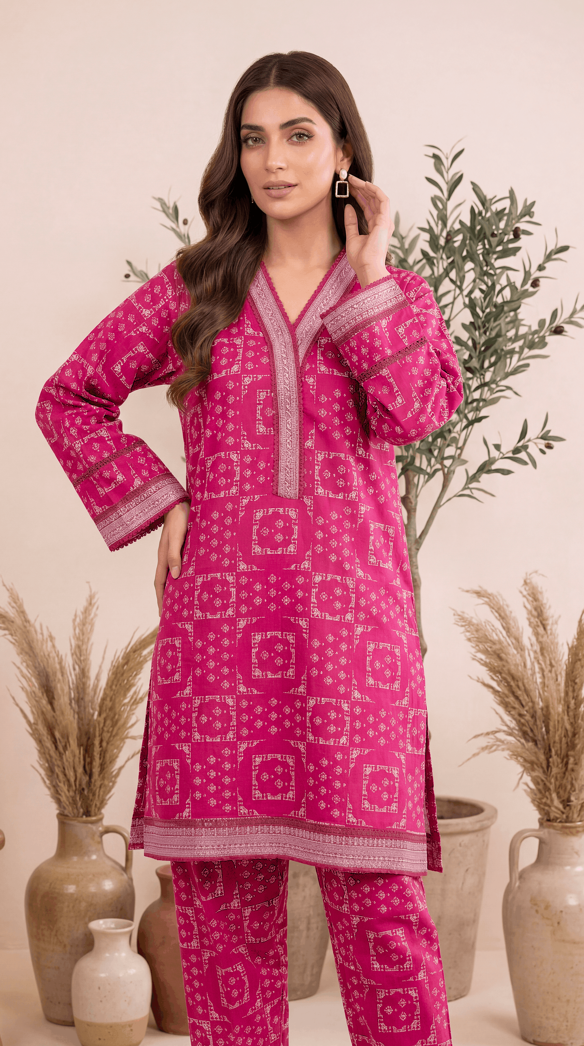 Lawn Printed PP01209 Geometric Print 2 Pc SHOKING PINK / SML