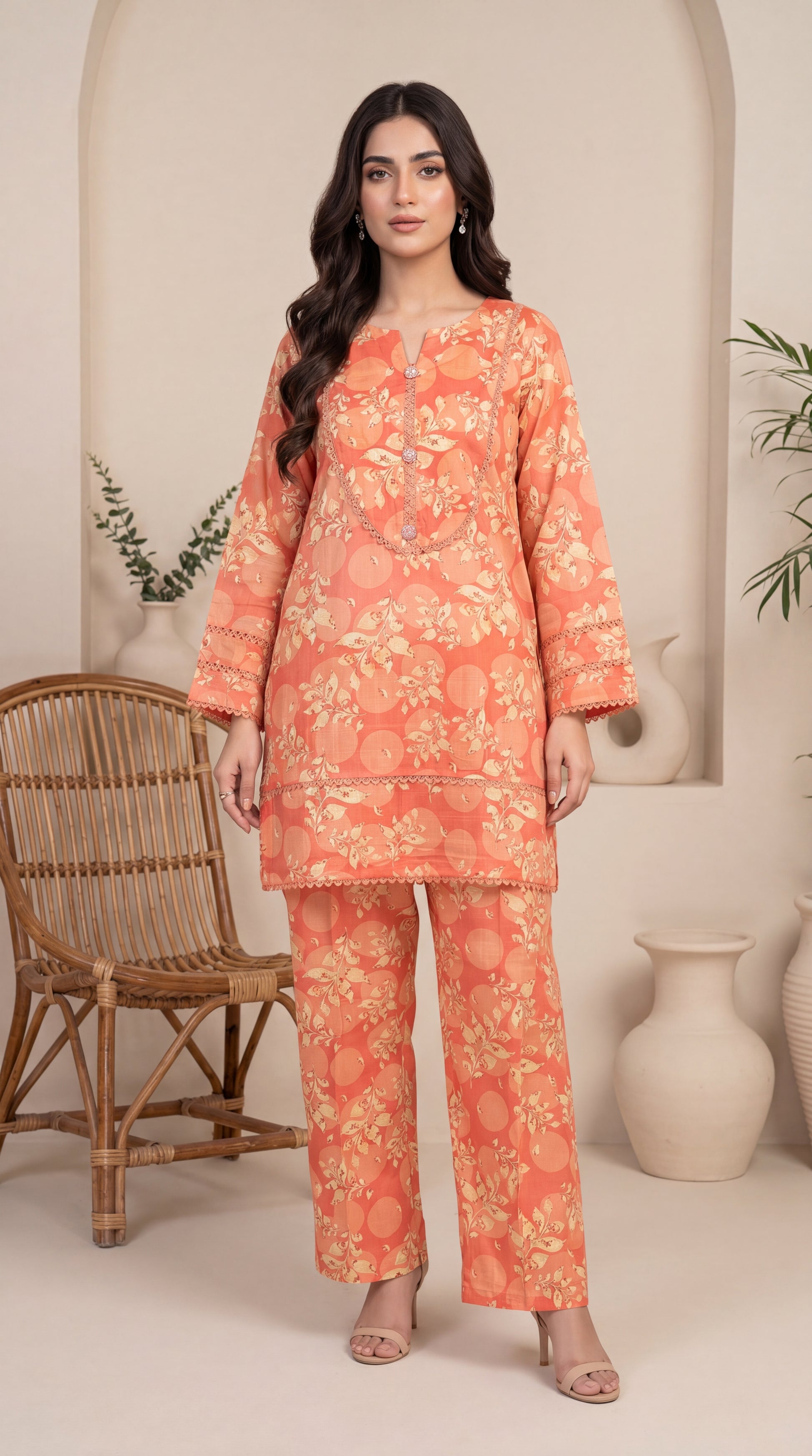 Lawn Printed PP01210 Floral Print 2 Pc PEACH / SML