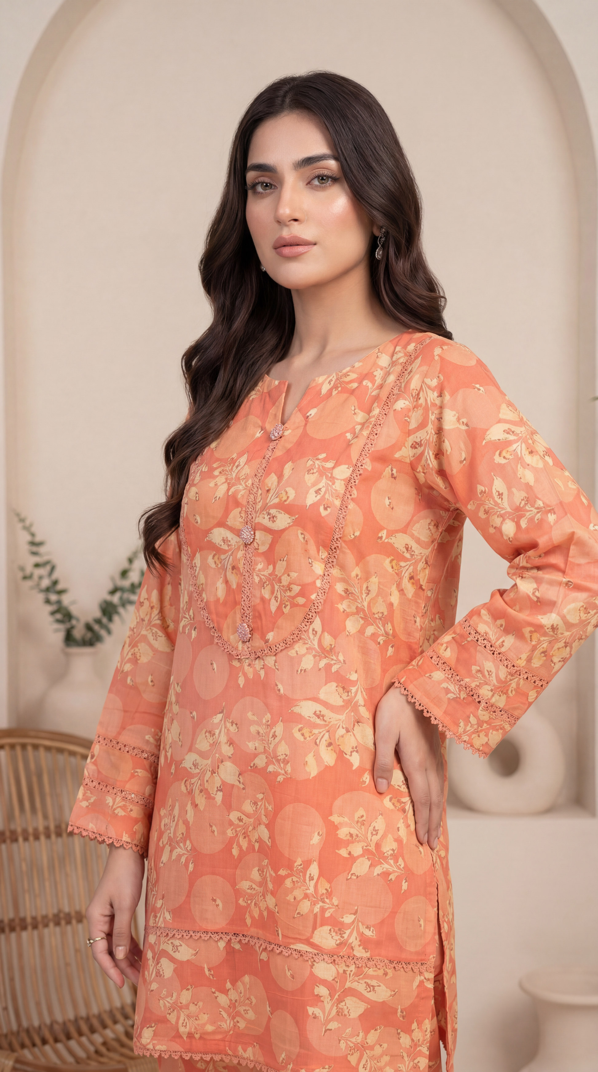 Lawn Printed PP01210 Floral Print 2 Pc PEACH / SML
