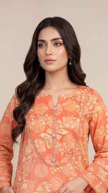 Lawn Printed PP01210 Floral Print 2 Pc PEACH / SML