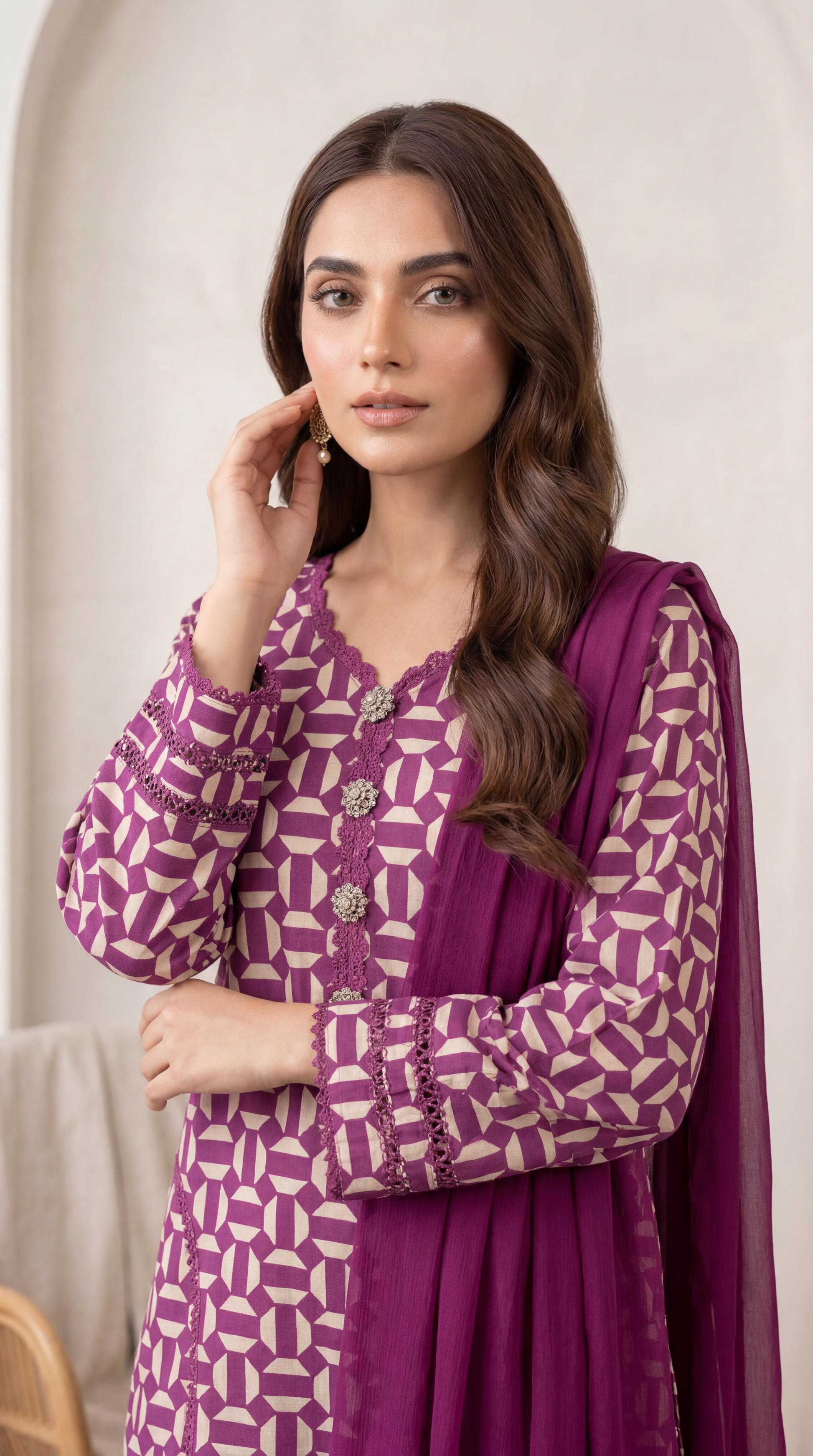 Lawn Geometric Printed 3 Pc Suit PP01211 PURPLE / SML
