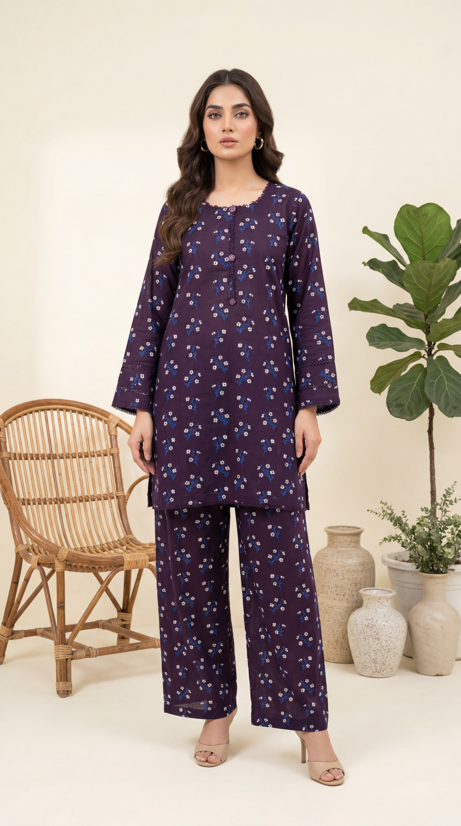 Lawn Printed PP01217 Floral Vine Print 2 Pc PURPLE / SML