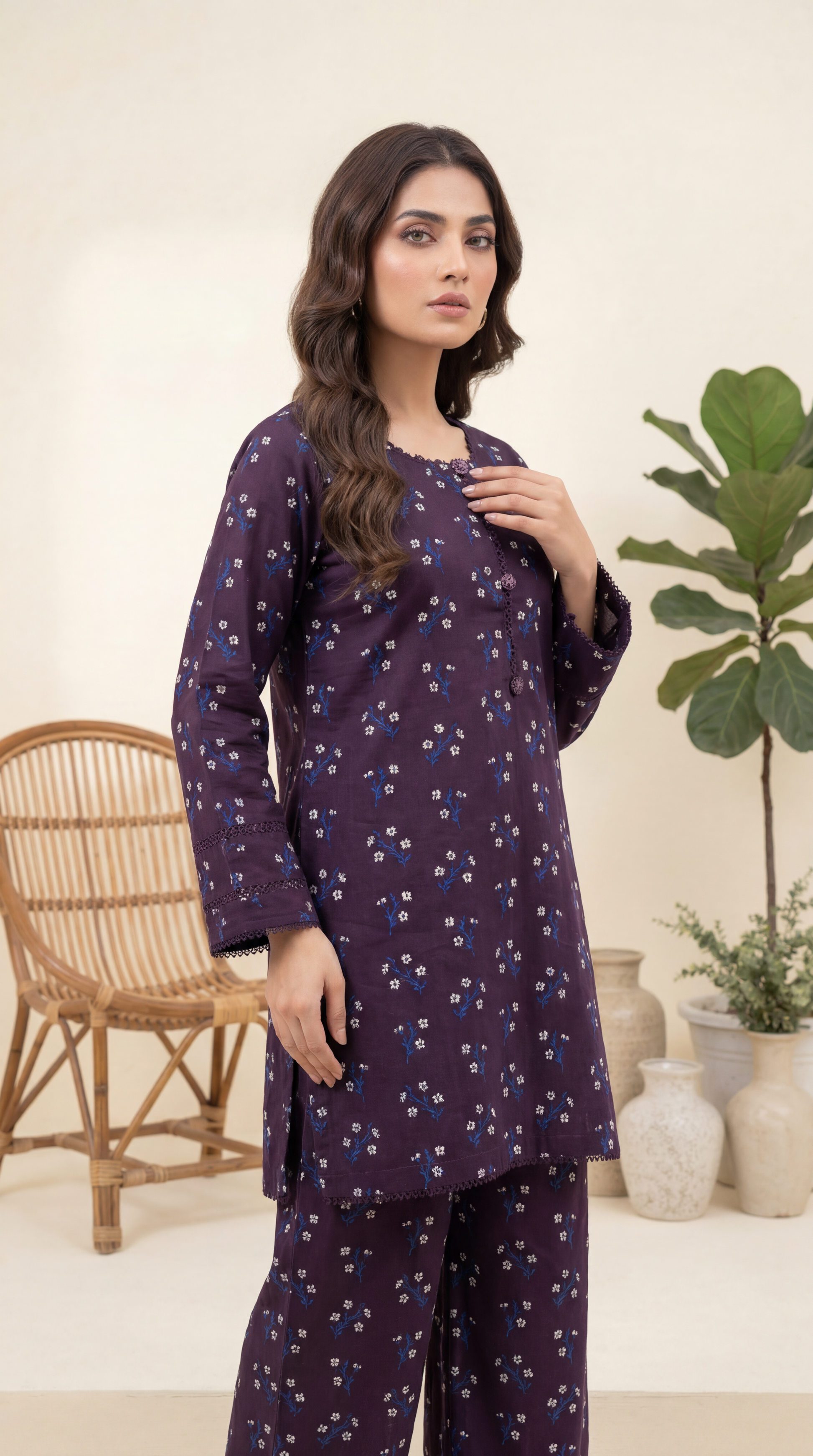 Lawn Printed PP01217 Floral Vine Print 2 Pc PURPLE / SML