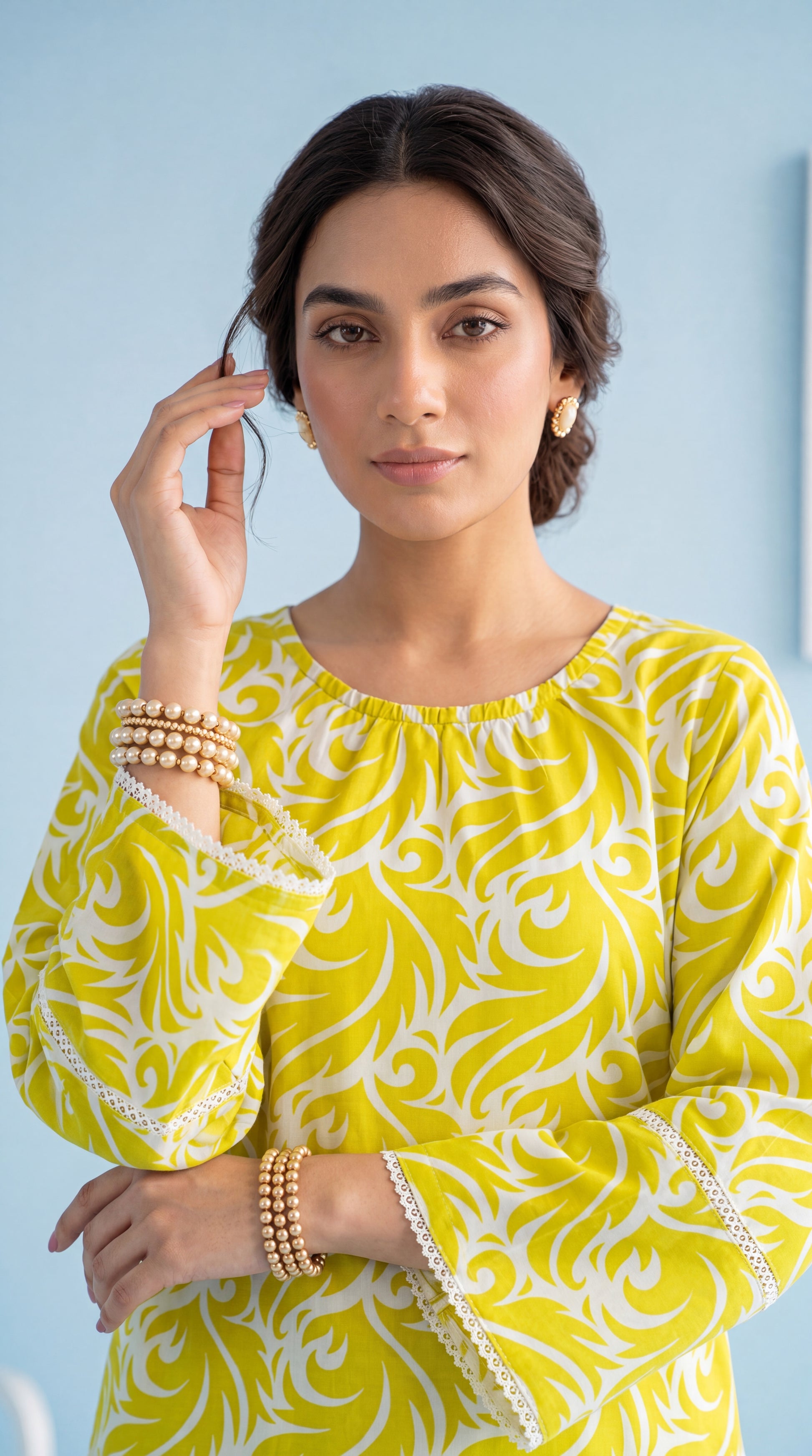 Women's Printed Co-Ord Set PP01227 | Botanical Pattern & Straight Trouser | 2 Piece | Cotton Blend Mehandi / SML