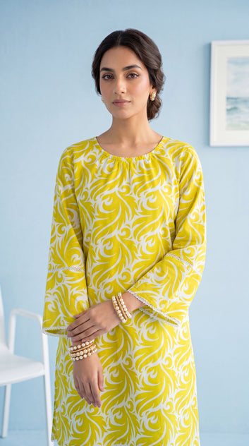 Women's Printed Co-Ord Set PP01227 | Botanical Pattern & Straight Trouser | 2 Piece | Cotton Blend Mehandi / SML
