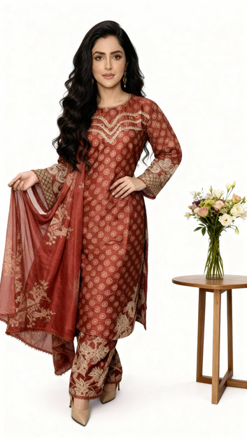 Golden Dusk 3pc Stitched Suit - PP00137