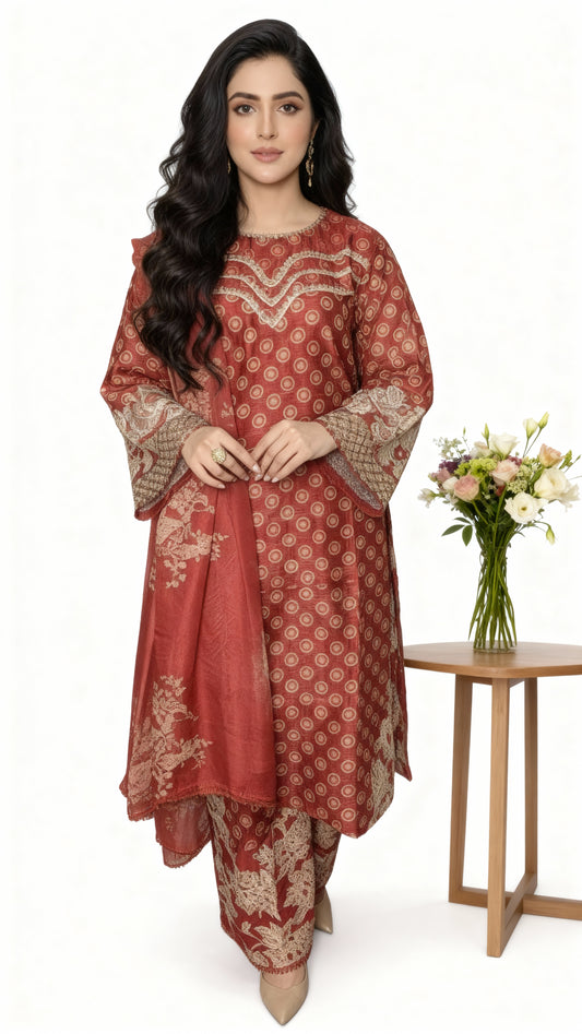 Golden Dusk 3pc Stitched Suit - PP00137