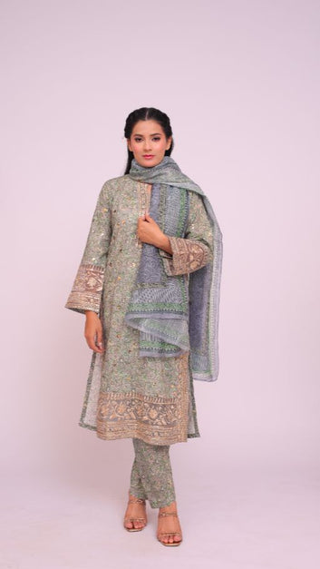 Olive Garden Printed 3Pc Stitched - PE00581