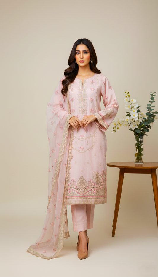 Embroided 3 Pc Suit-PL00783