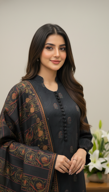 Black Paisley Print 3-Piece Suit -PP00270