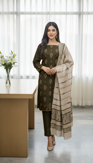 3 Pc Suit ( Suraj Silk Shaal ) ( B Arts )-PU00073