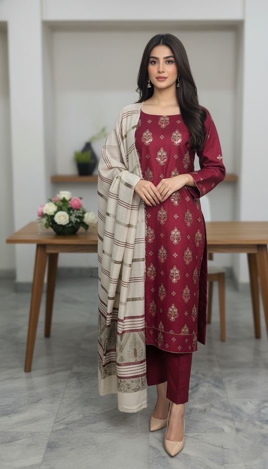 3 Pc Suit ( Suraj Silk Shaal ) ( B Arts )-PU00075